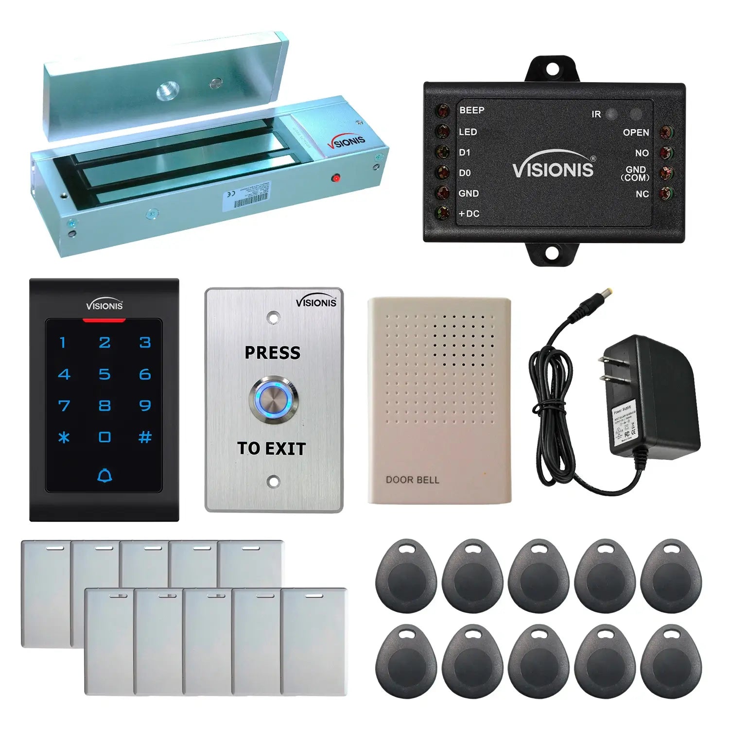 1200 lbs Magnetic door lock with keypad card reader, push to exit button - FPC-5330