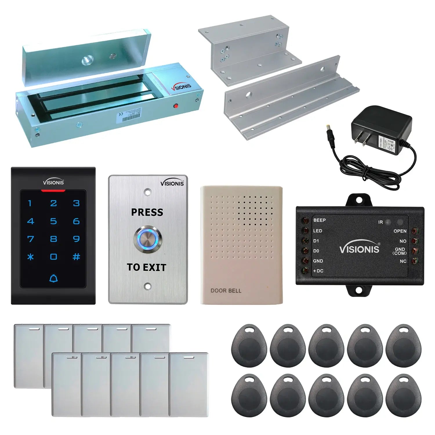 1200 lbs Magnetic door lock with keypad card reader, push to exit button - FPC-5331