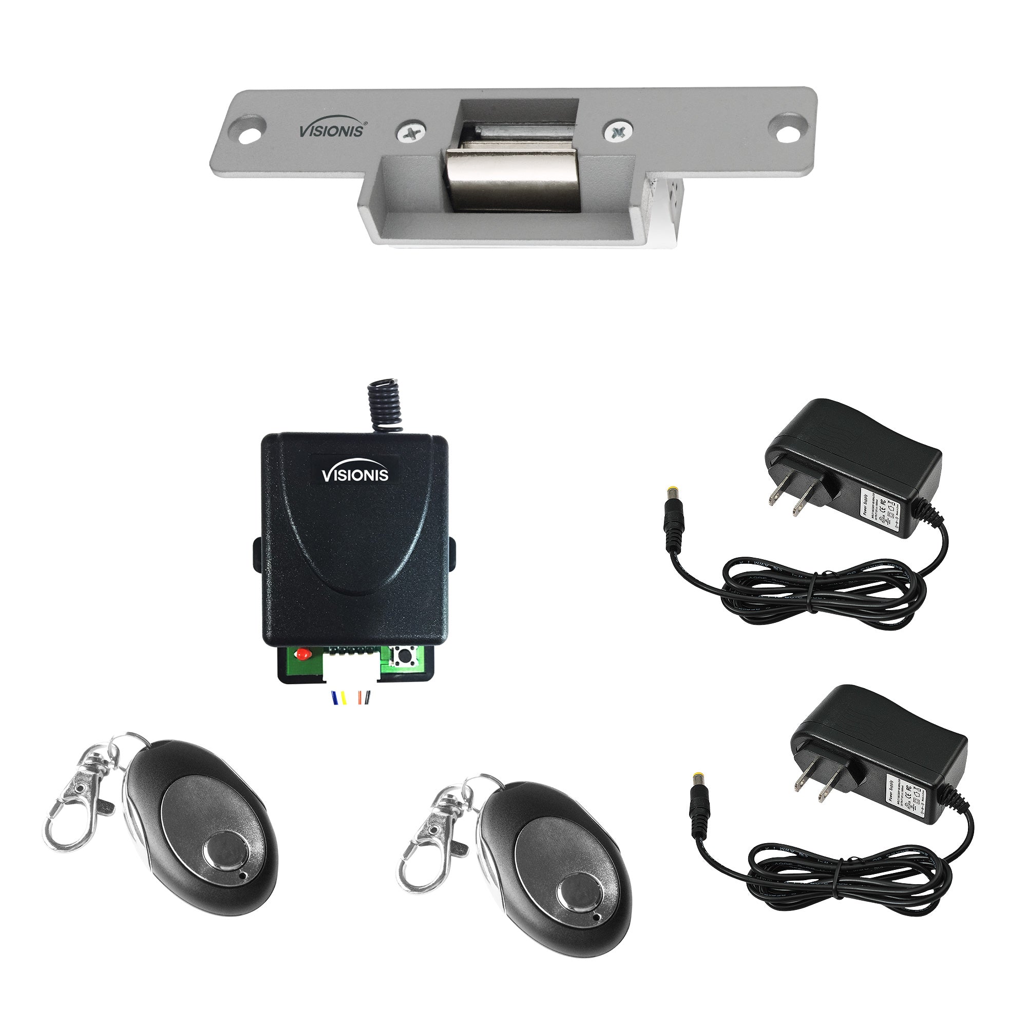 Visionis FPC-5346 One Door Access Control With VIS-EL101-FSA Normally Closed Electric Strike With Wireless Receiver And Remote Kit