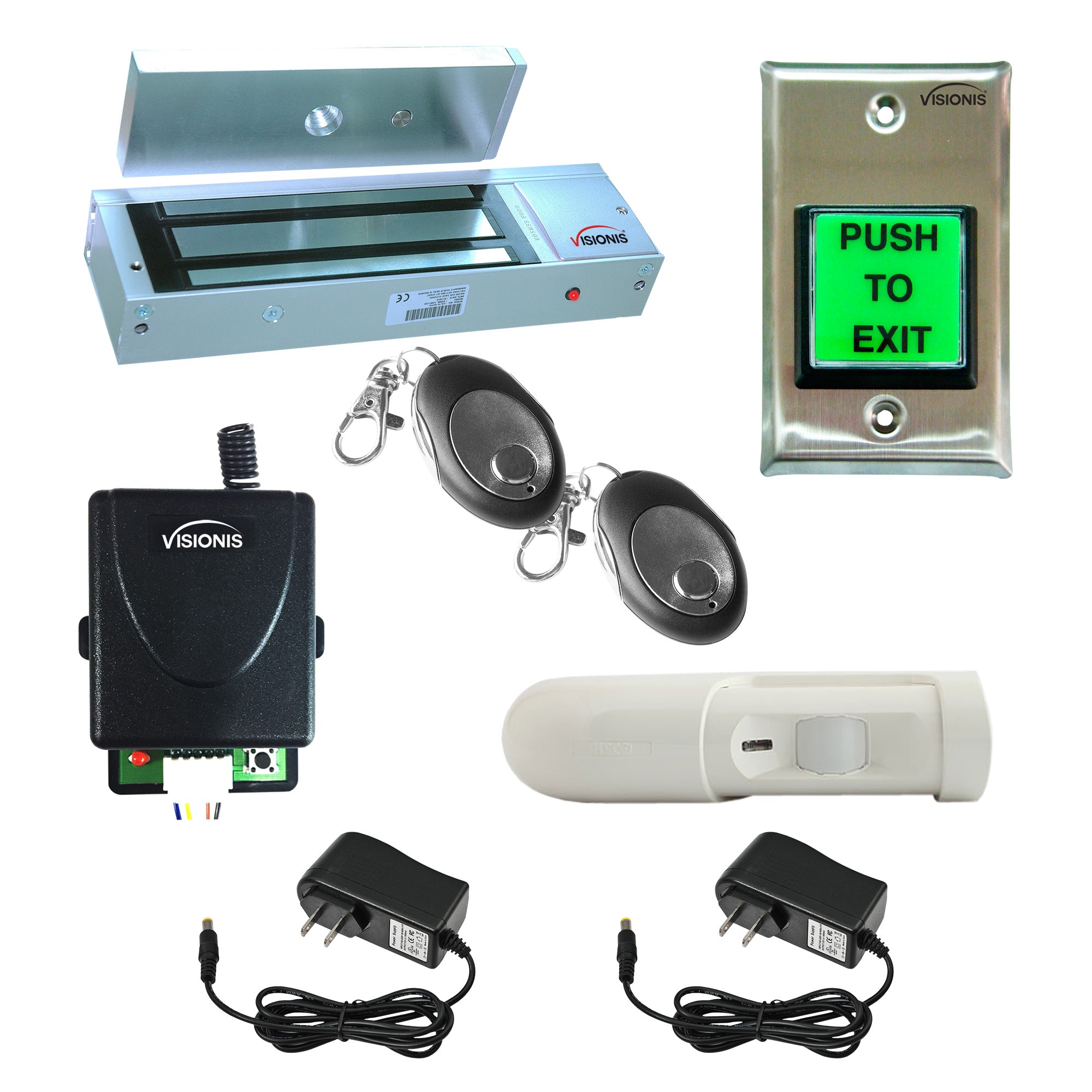 FPC-5356 One Door Access Control Outswinging Door 1200lbs Electromagnetic Lock Kit With Visionis Wireless Receiver – Remote And PIR Kit