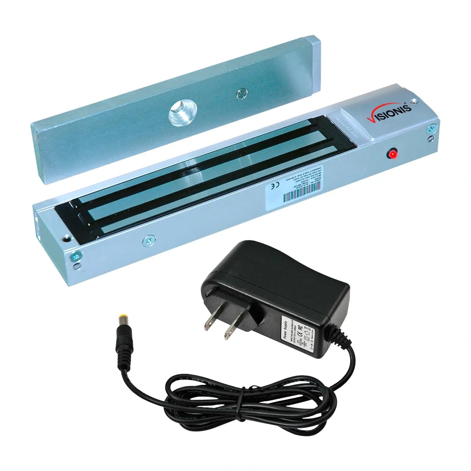 600lb magnetic door lock kit with LED indicator and 12V power supply for outswing doors. VIS-ML600LED - FPC-5361 VISIONIS