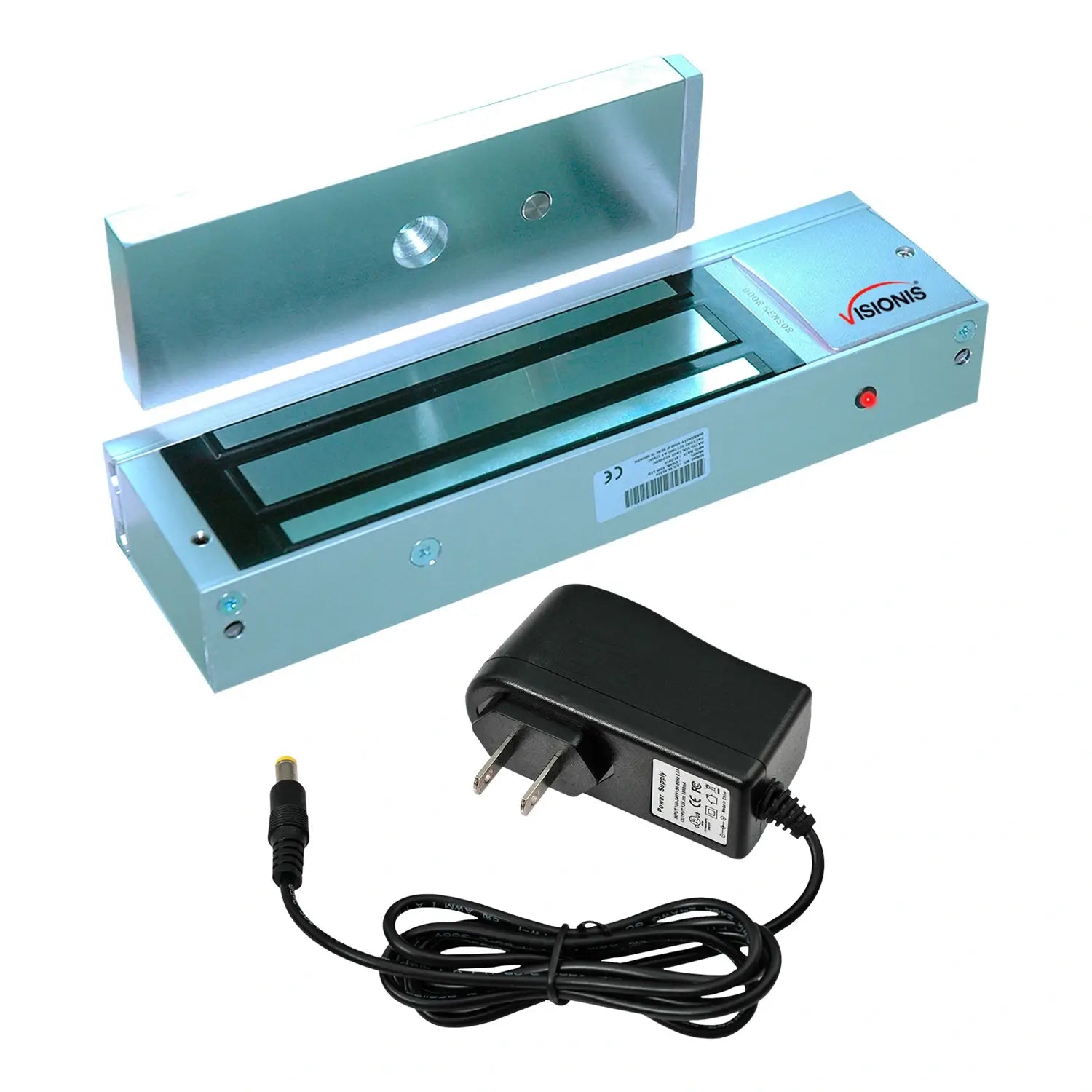 Magnetic door lock kit with 1200lb electromagnetic lock and power supply for outswinging doors. VIS-ML1200LED FPC-5362 VISIONIS