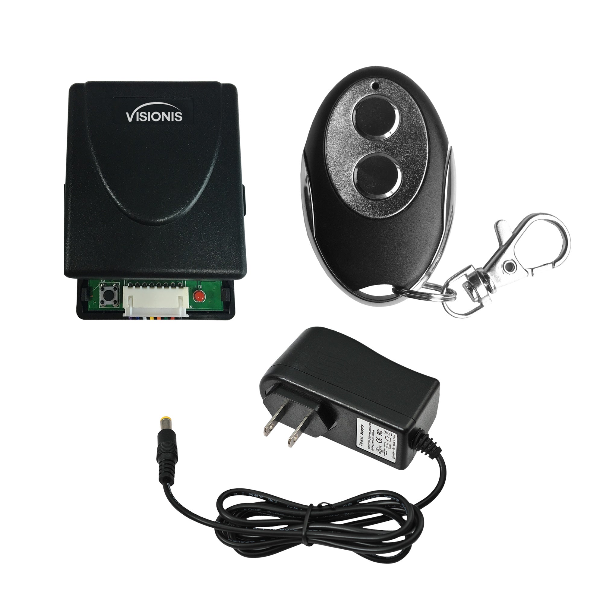 Visionis FPC-5368 1 Mini 315Mhz Wireless Fixed Code Remote With Two Channel RF Receiver And Power Supply Kit