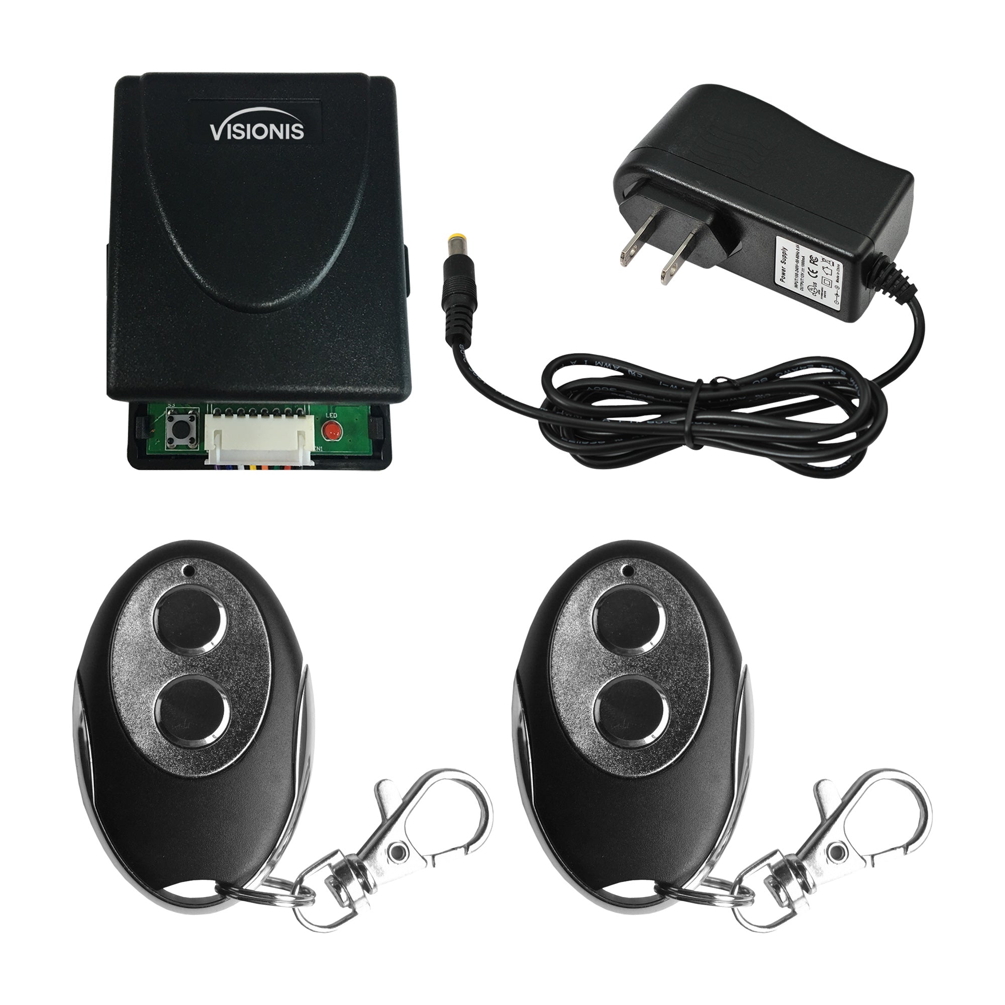 Visionis FPC-5369 2 Mini 315Mhz Wireless Fixed Code Remote With Two Channel RF Receiver And Power Supply Kit