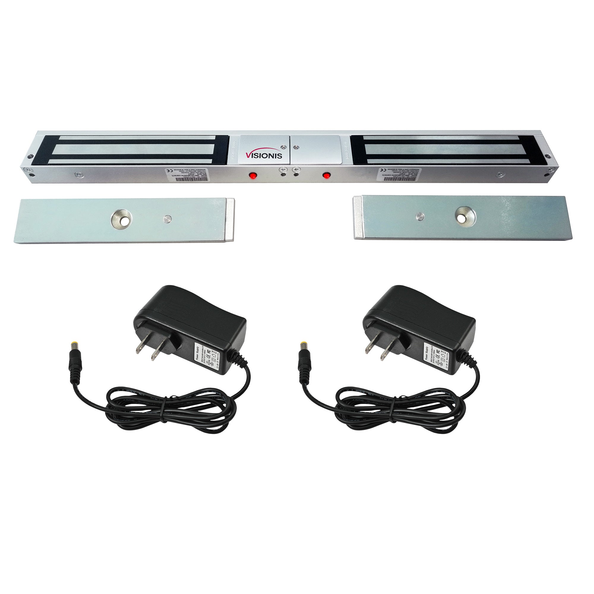 Double Door Maglock with 600 lbs (272 kg) of Holding Force VIS-600D-LED for Indoor Use + 2 Power Supplies - FPC-5379