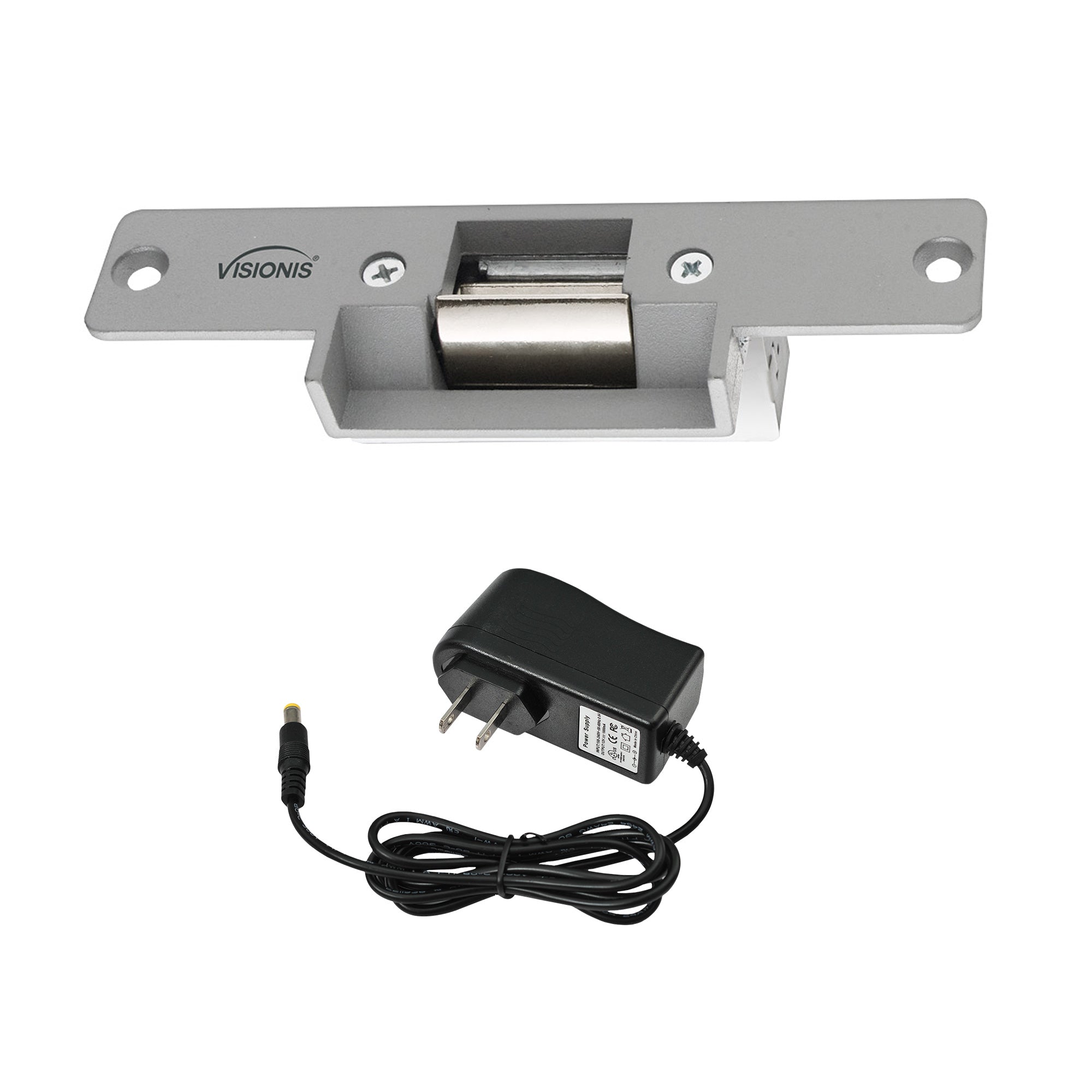 Electric Door Strike for Wood and Metal Door. 770lbs (350kg) Holding Strength. Stainless Steel. 12V Fail Secure Normally Open + Power Supply - FPC-5390