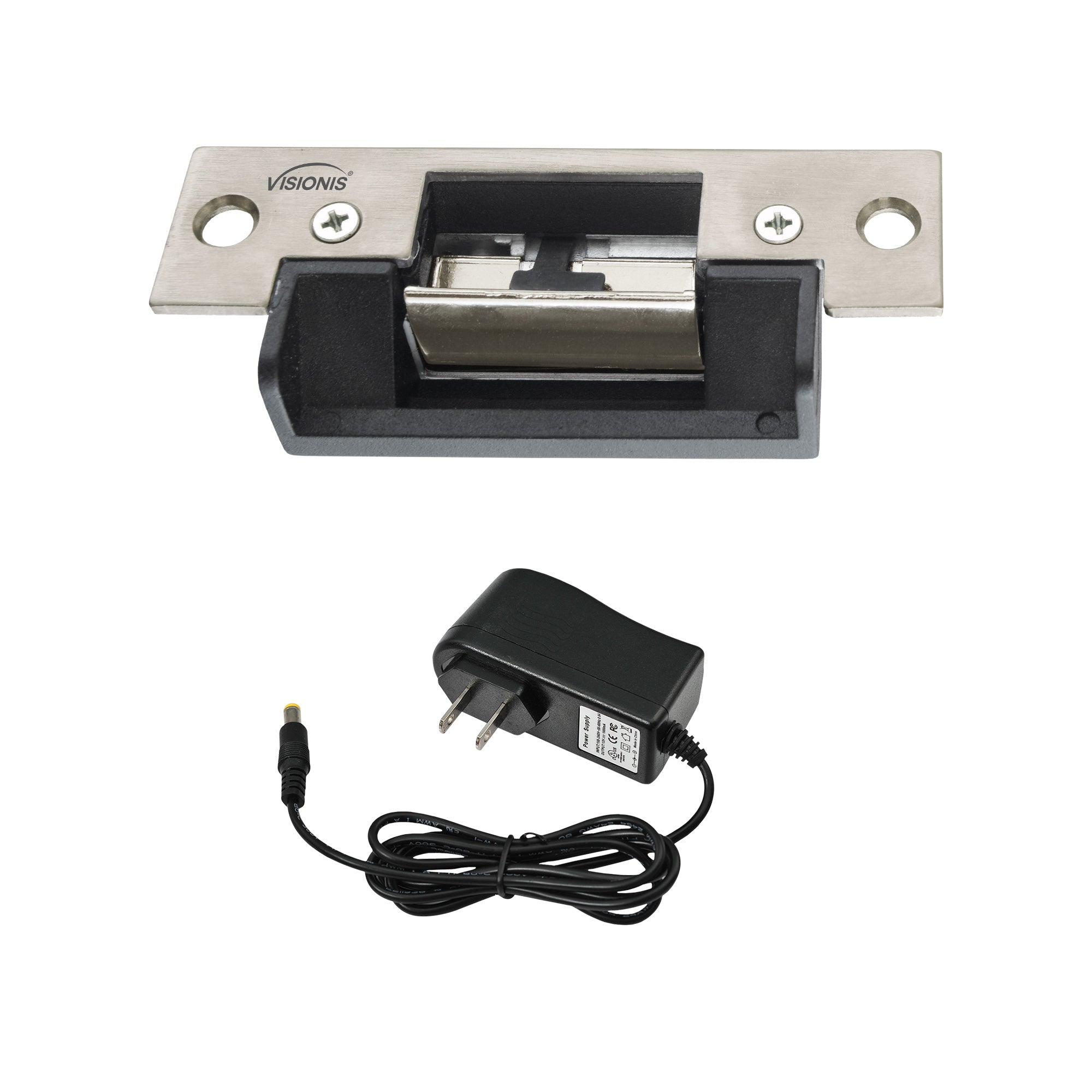 Electric Door Strike for Wood and Metal Door. 770lbs (350kg) Holding Strength. Stainless Steel. With Rubber Lining. 12V Fail Safe Normally Closed + Power Supply - FPC-5392