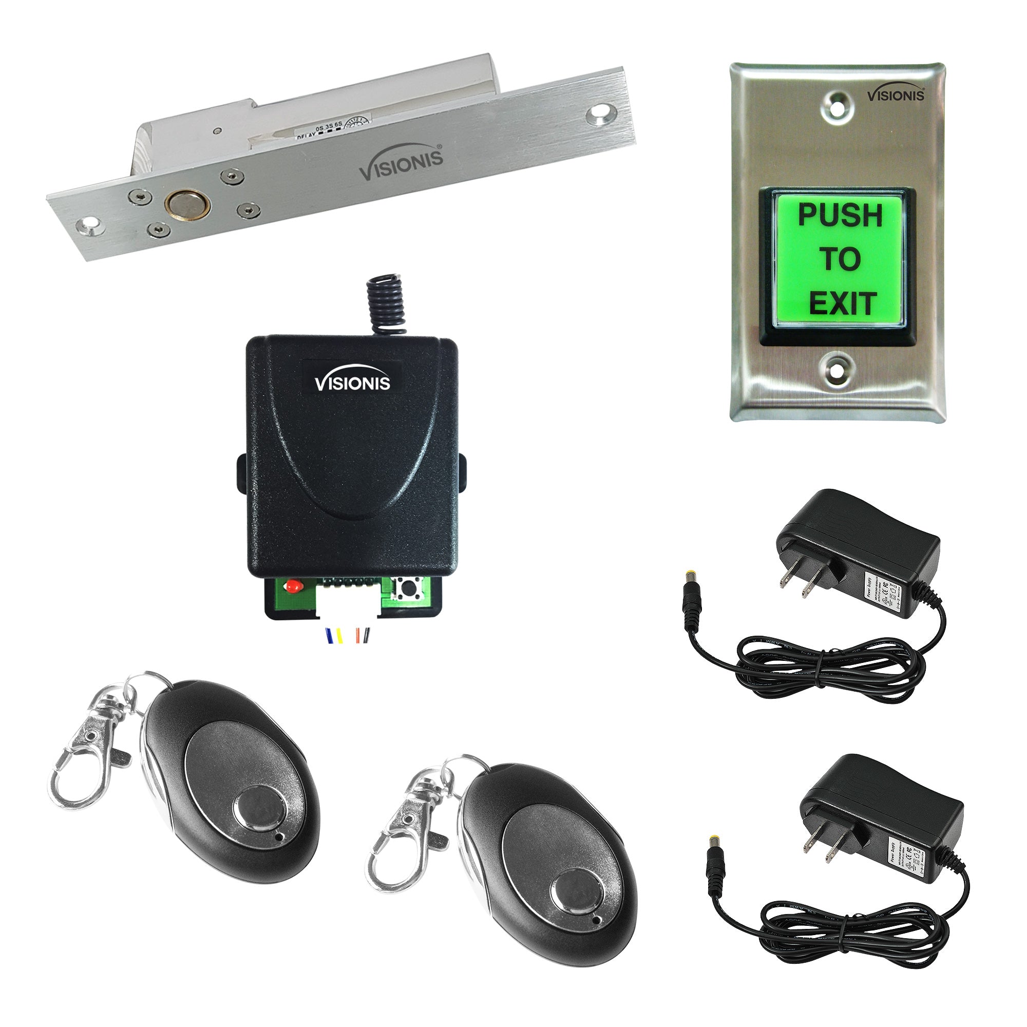 FPC-5438 One Door Access Control 1,700lbs Electric Drop Bolt Fail Safe With Visionis Wireless Receiver And Remote Kit