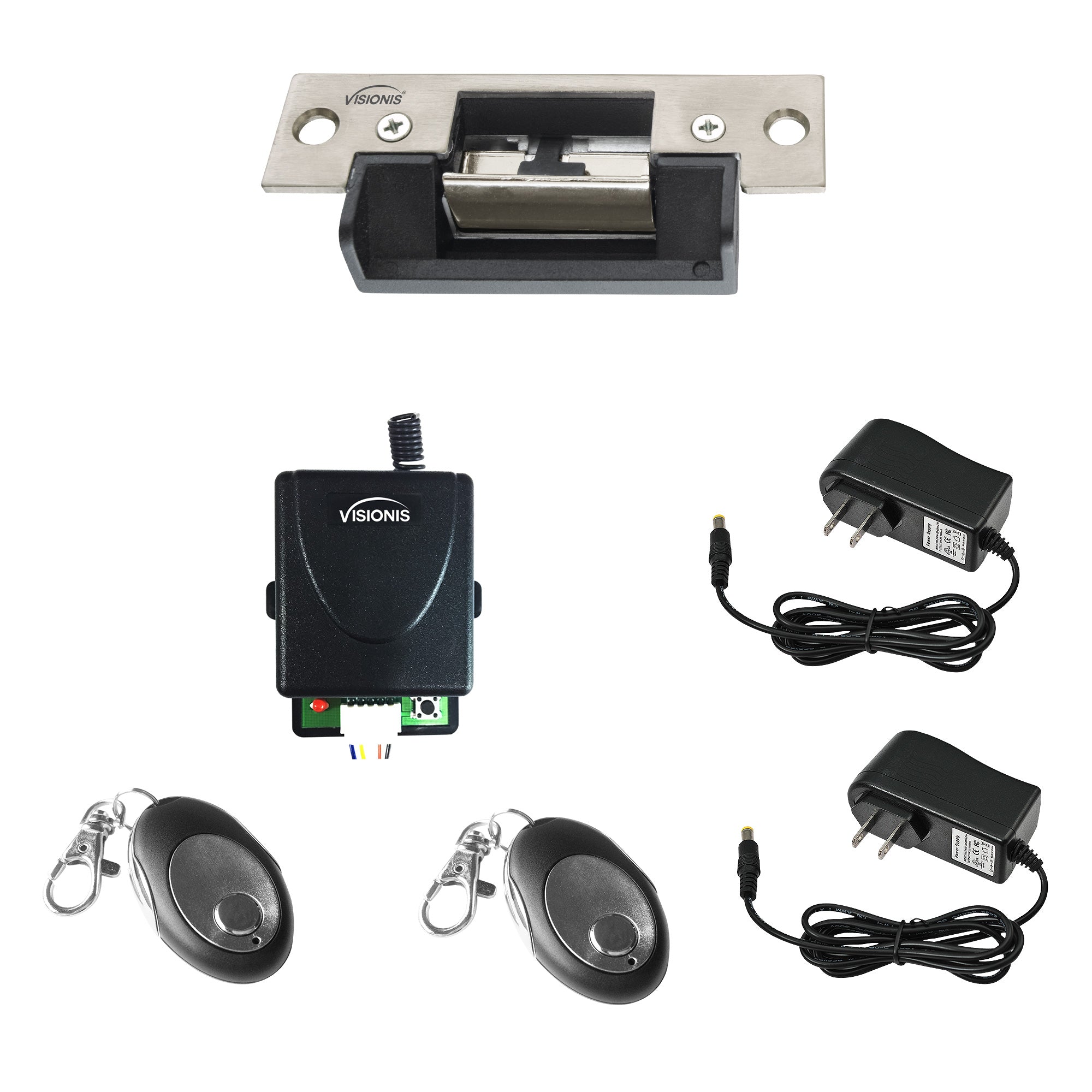 FPC-5444 One Door Access Control 770lbs Electric Strike Fail Secure With Visionis Wireless Receiver And Remote Kit