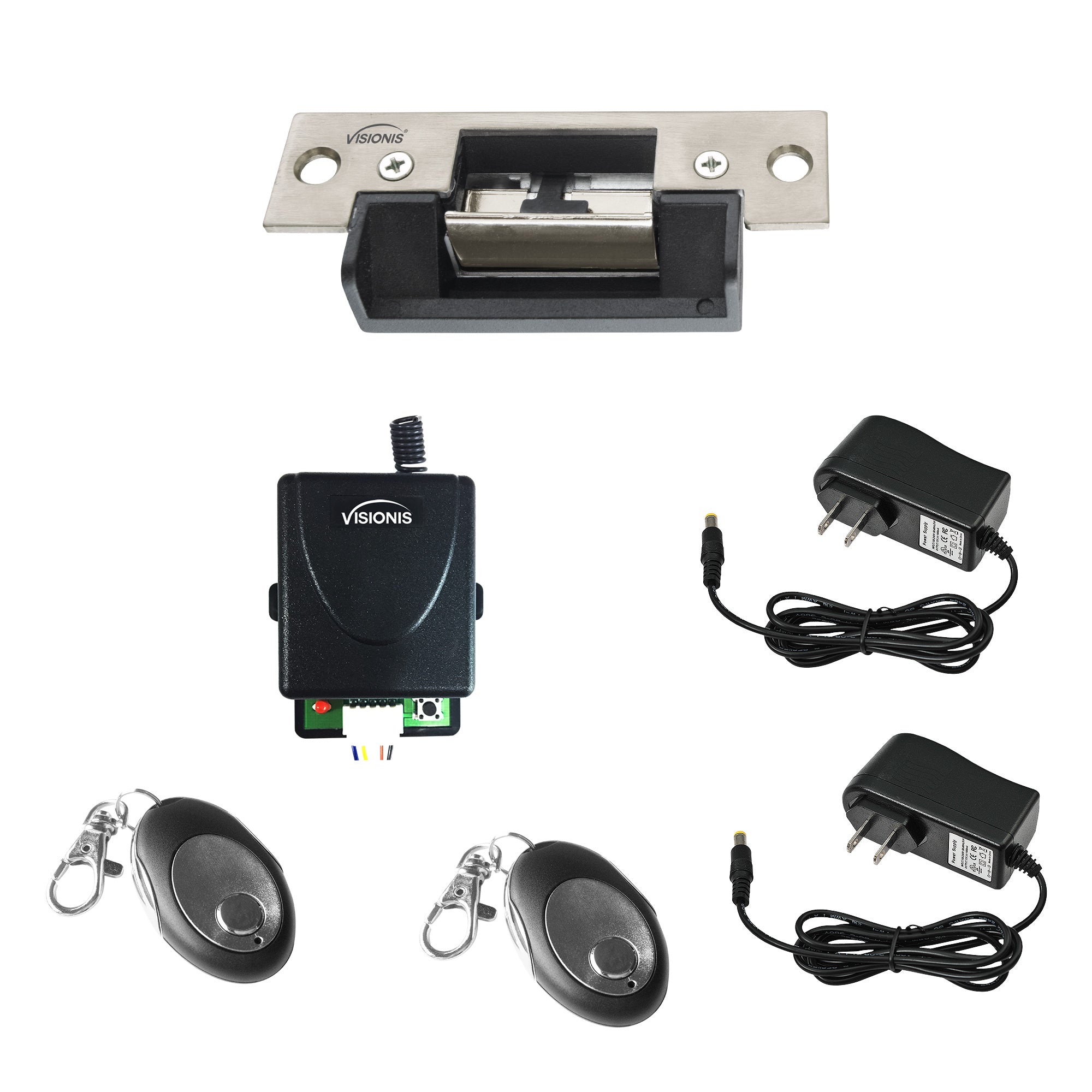 FPC-5445 One Door Access Control 770lbs Electric Strike Fail Safe With Visionis Wireless Receiver And Remote Kit