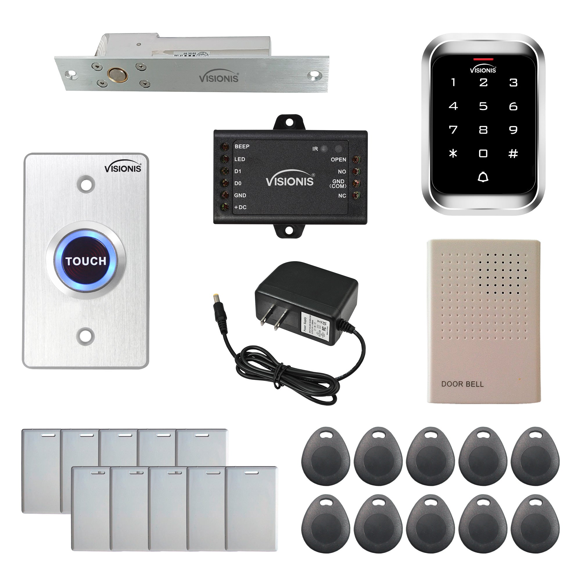 FPC-5448 One Door Access Control Electric Drop Bolt Lock 1,700lbs With VIS-3000 Outdoor Weather Proof Keypad/Reader Standalone With Mini Controller + Wiegand 26, No Software, EM Card, 1000 Users Kit