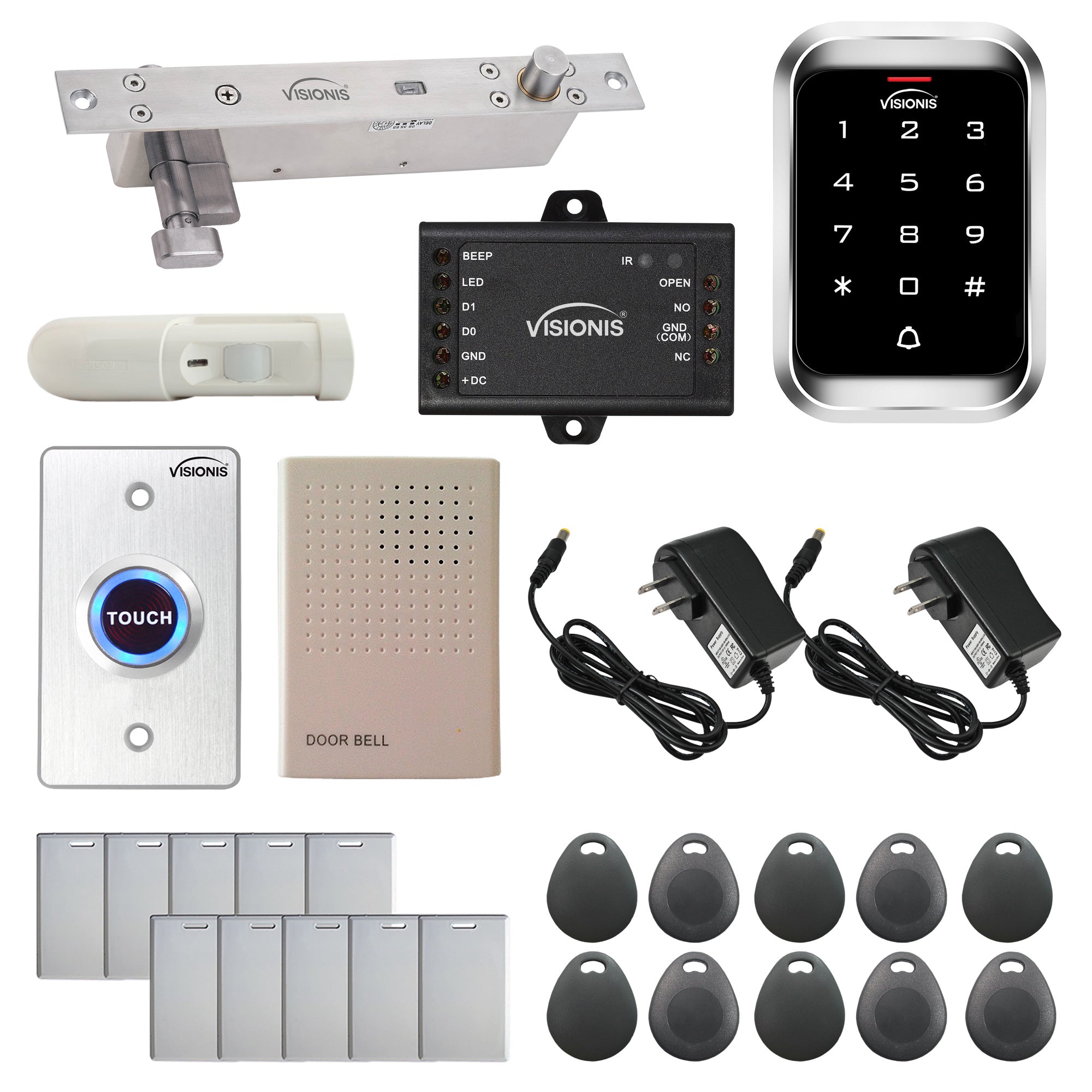 FPC-5461 One Door Access Control 2,600lbs Electric Drop Bolt + Fail Secure Key Cylinder + Outdoor Keypad / Reader Standalone With Mini Controller + Wiegand 26, No Software, EM Card, 1000 Users + PIR