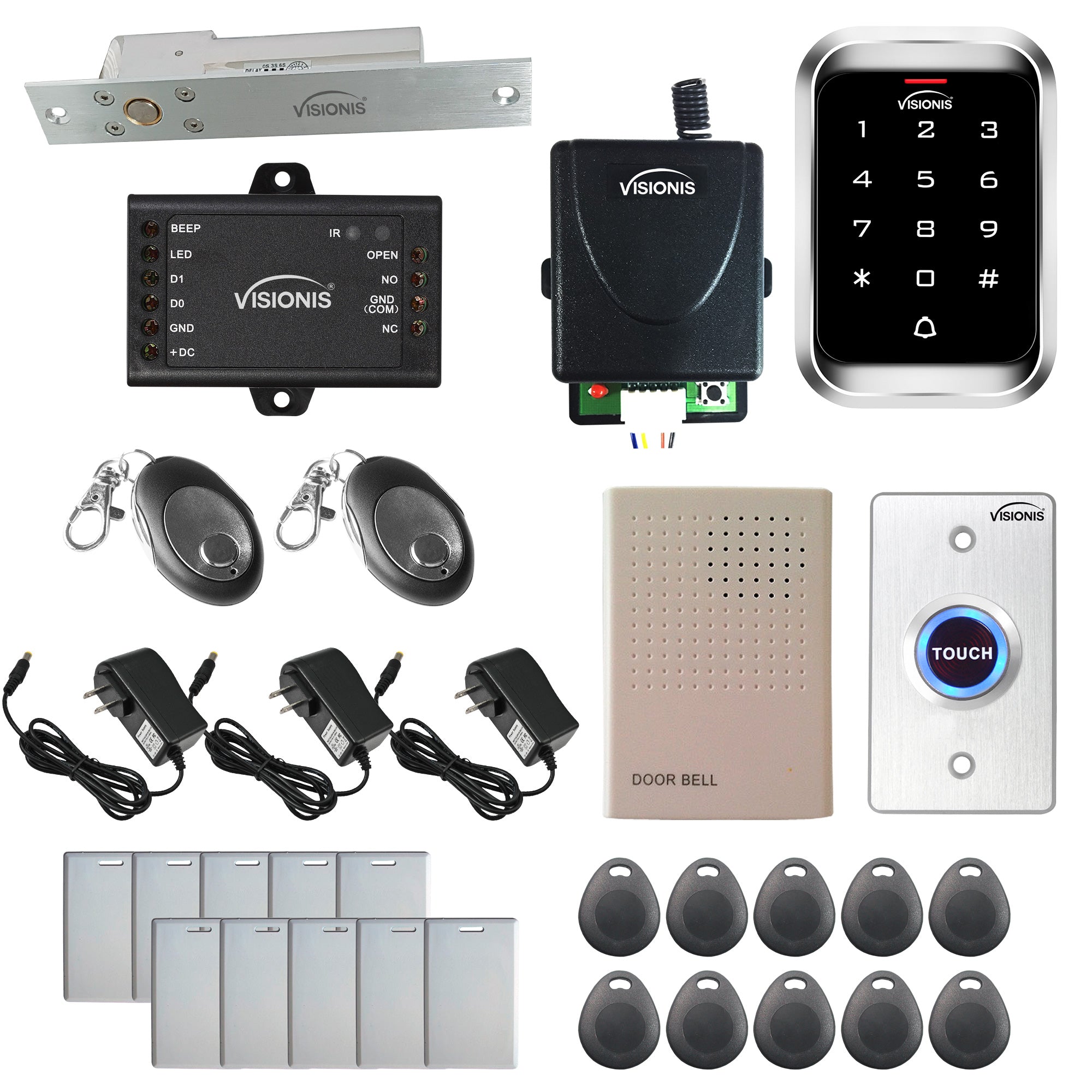 FPC-5470 One Door Access Control 1,700lbs Electric Drop Bolt With Time Delay Fail Safe + Outdoor Keypad/Reader Standalone With Mini Controller + Wiegand 26, No Software, EM Card + Wireless Receiver