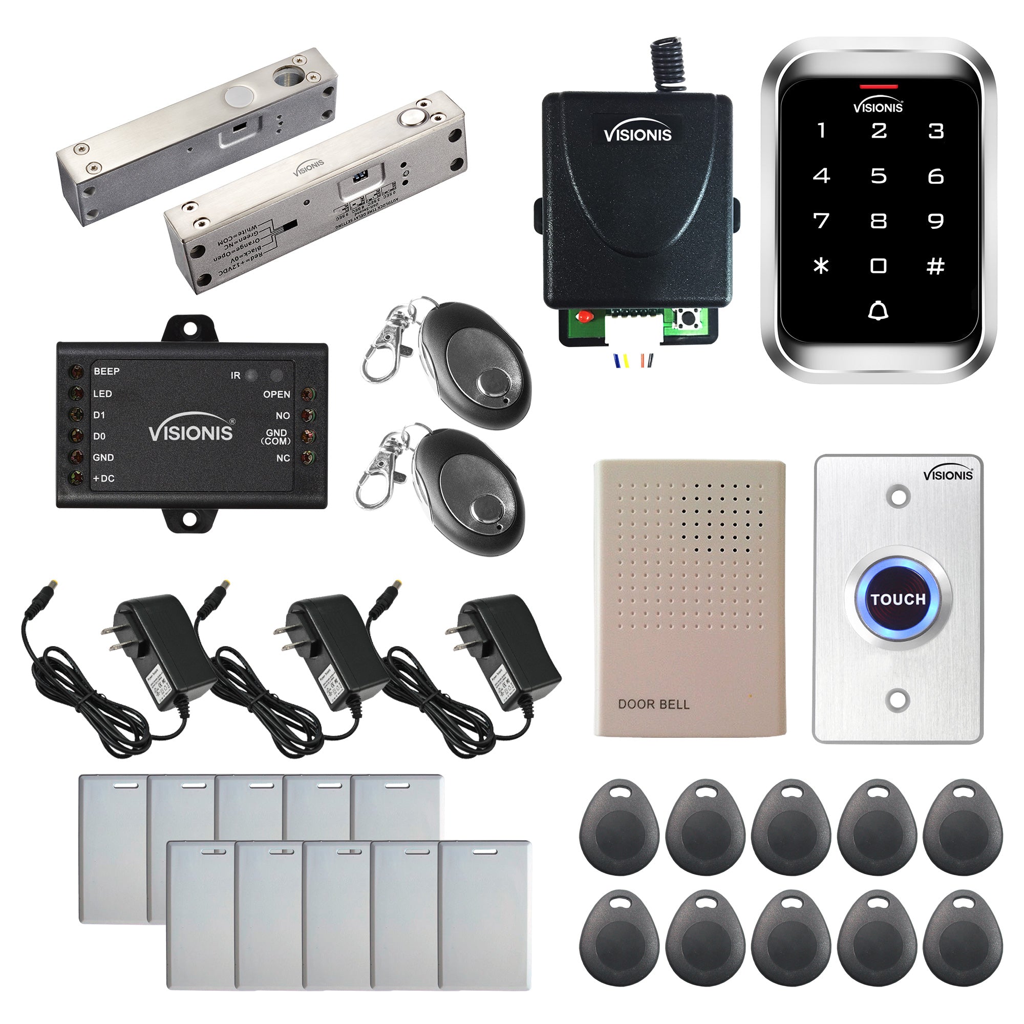 FPC-5473 One Door Access Control 2,200lbs Electric Drop Bolt Fail Safe For Narrow Door + Outdoor Keypad / Reader Standalone With Mini Controller + Wiegand 26, No Software, EM Card, Wireless Receiver