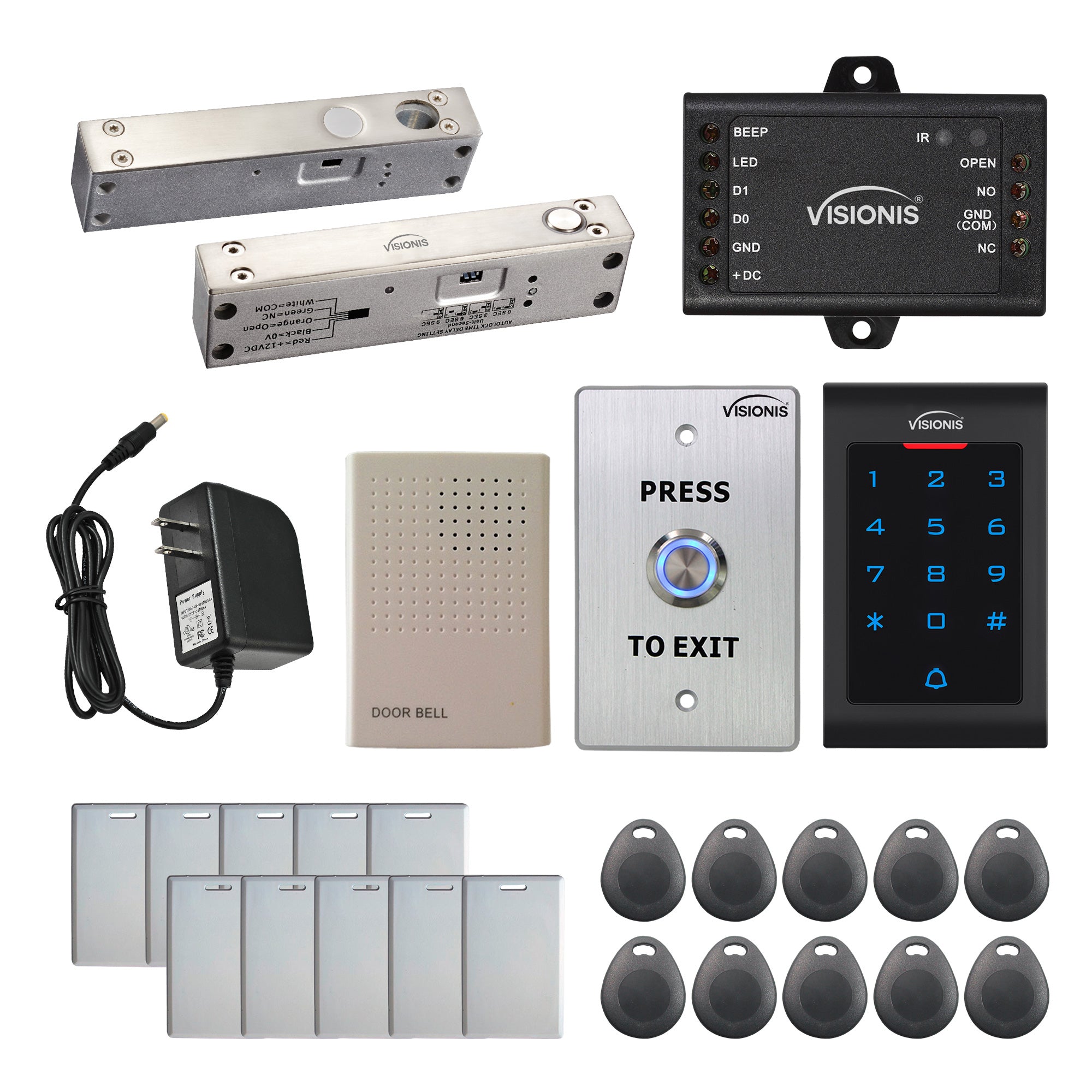 FPC-5544 One Door Access Control 2,200lbs Electric Drop Bolt Fail Safe Time Delay For Narrow Door + Indoor Use Only Keypad / Reader Standalone With Mini Controller + Wiegand 26, No Software, EM Card