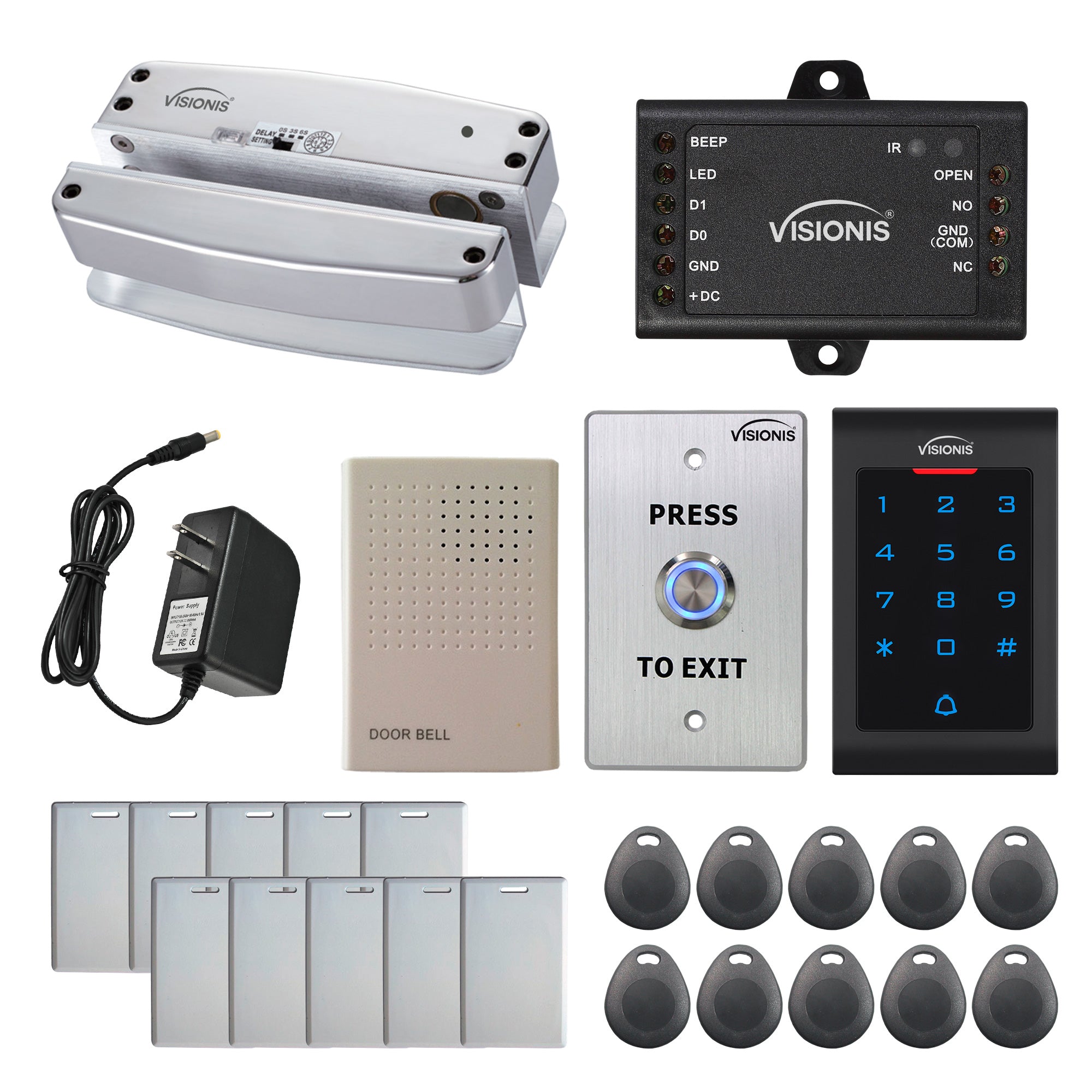 FPC-5545 One Door Access Control 1,700lbs Electric Drop Bolt Fail Safe For Glass Door And Glass Frame + Indoor Use Only Keypad / Reader Standalone + Mini Controller + Wiegand 26, No Software, EM Card