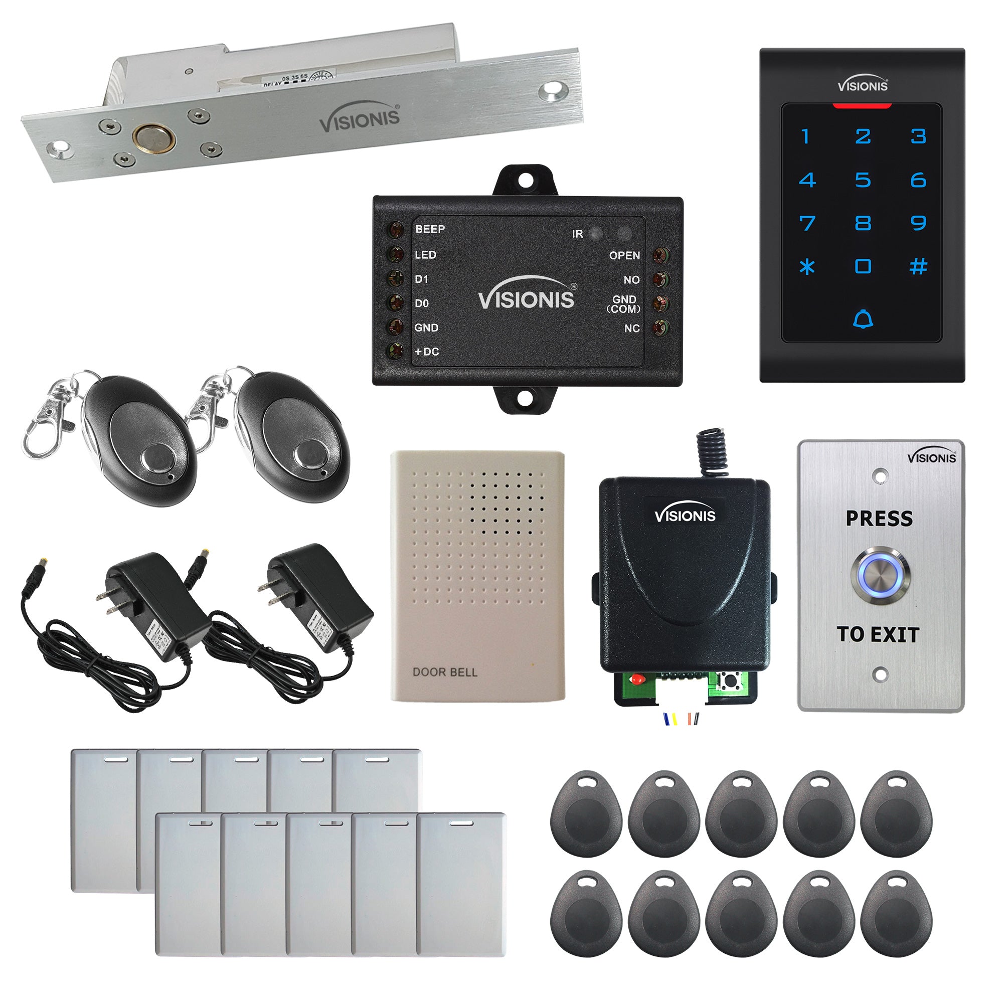 FPC-5564 One Door Access Control 1,700lbs Electric Drop Bolt Fail Safe Time Delay + Indoor Use Only Keypad/Reader Standalone + Mini Controller + Wiegand 26, No Software, EM Card + Wireless Receiver