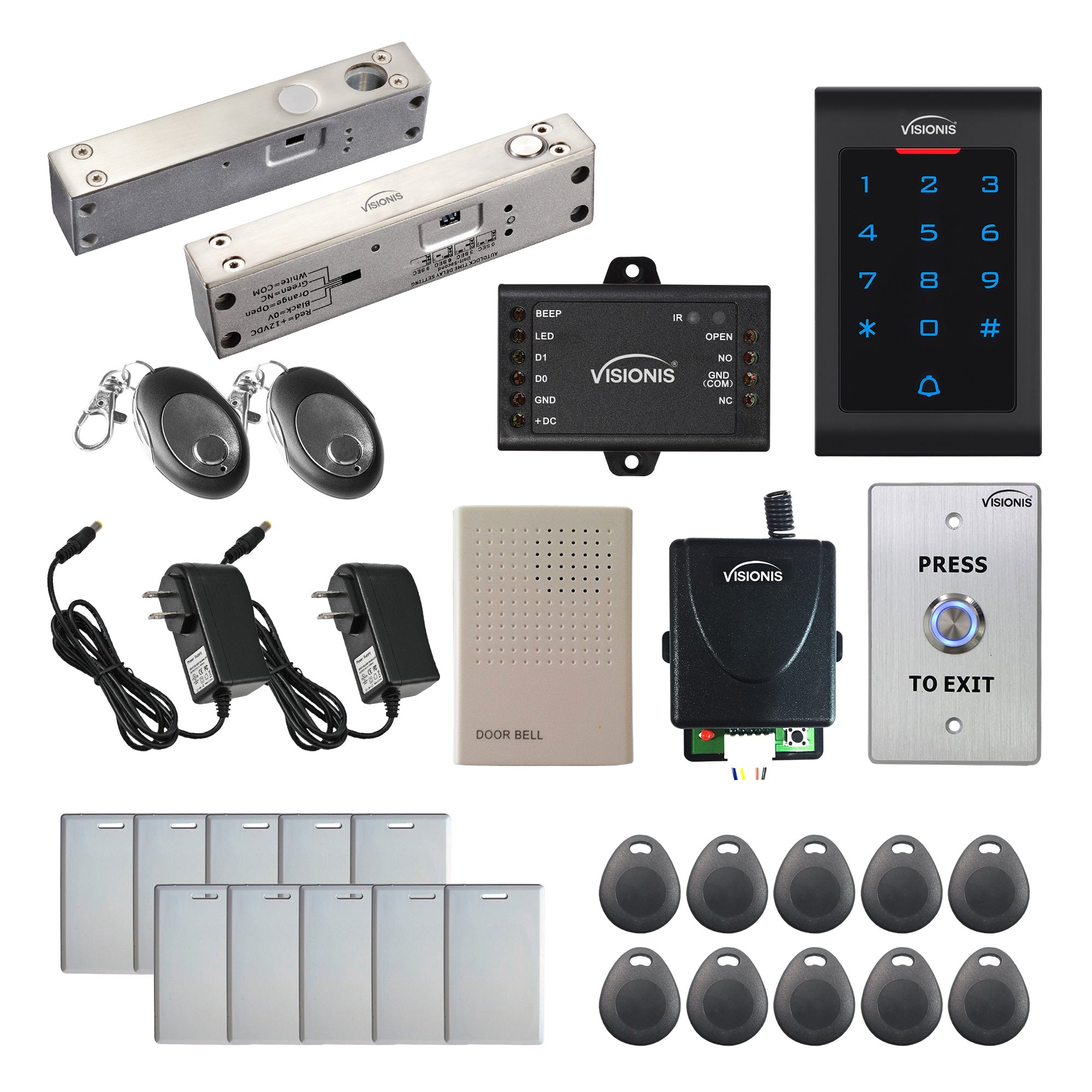 FPC-5567 1 Door Access Control 2,200lbs Electric Drop Bolt Fail Safe For Narrow Door + Indoor Use Keypad / Reader Standalone + Mini Controller + Wiegand 26, No Software, EM Card + Wireless Receiver