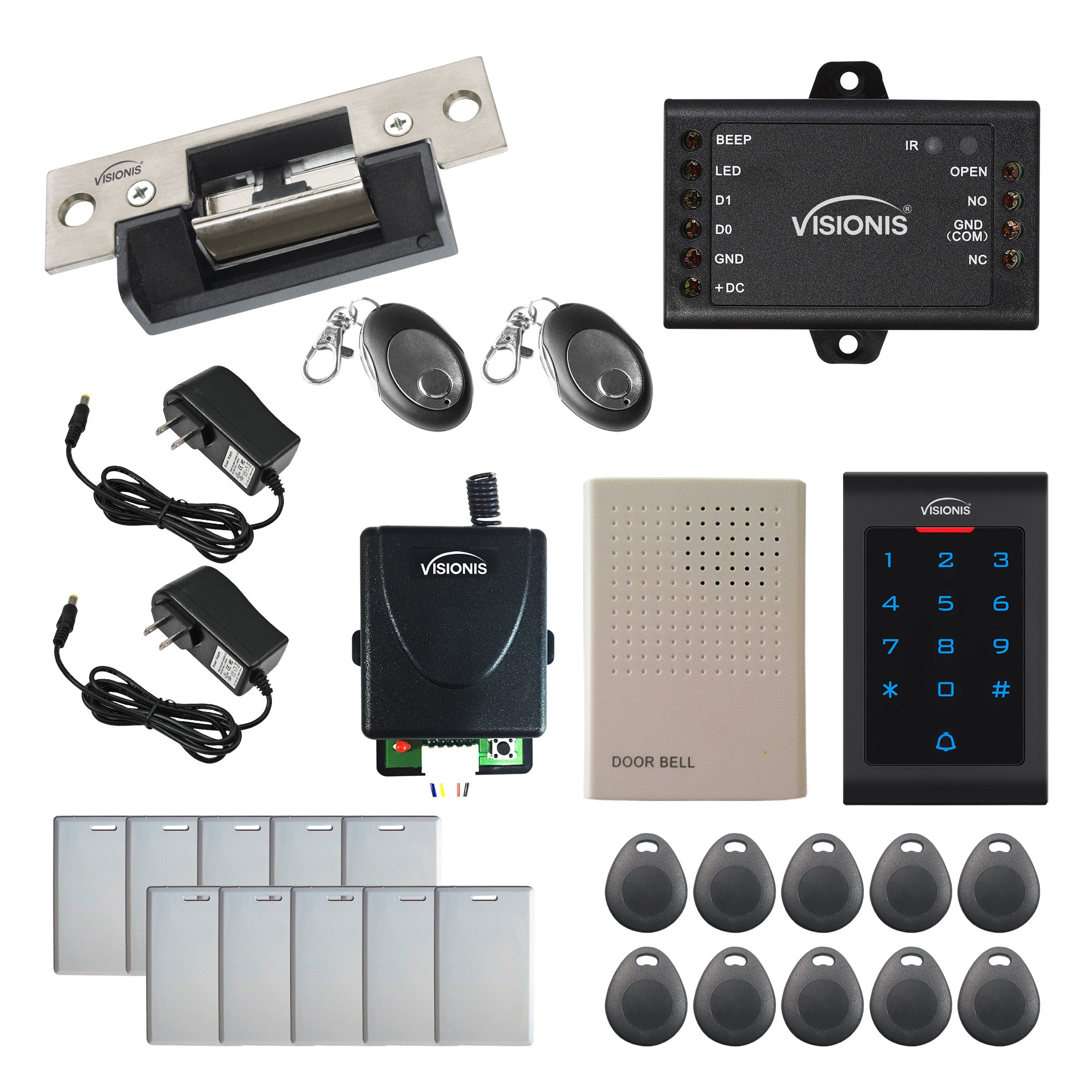 FPC-5571 One Door Access Control 770lbs Electric Strike Fail Safe + Indoor Use Only Keypad/Reader Standalone + Mini Controller + Wiegand 26, No Software, EM Card, 1000 Users + Wireless Receiver Kit