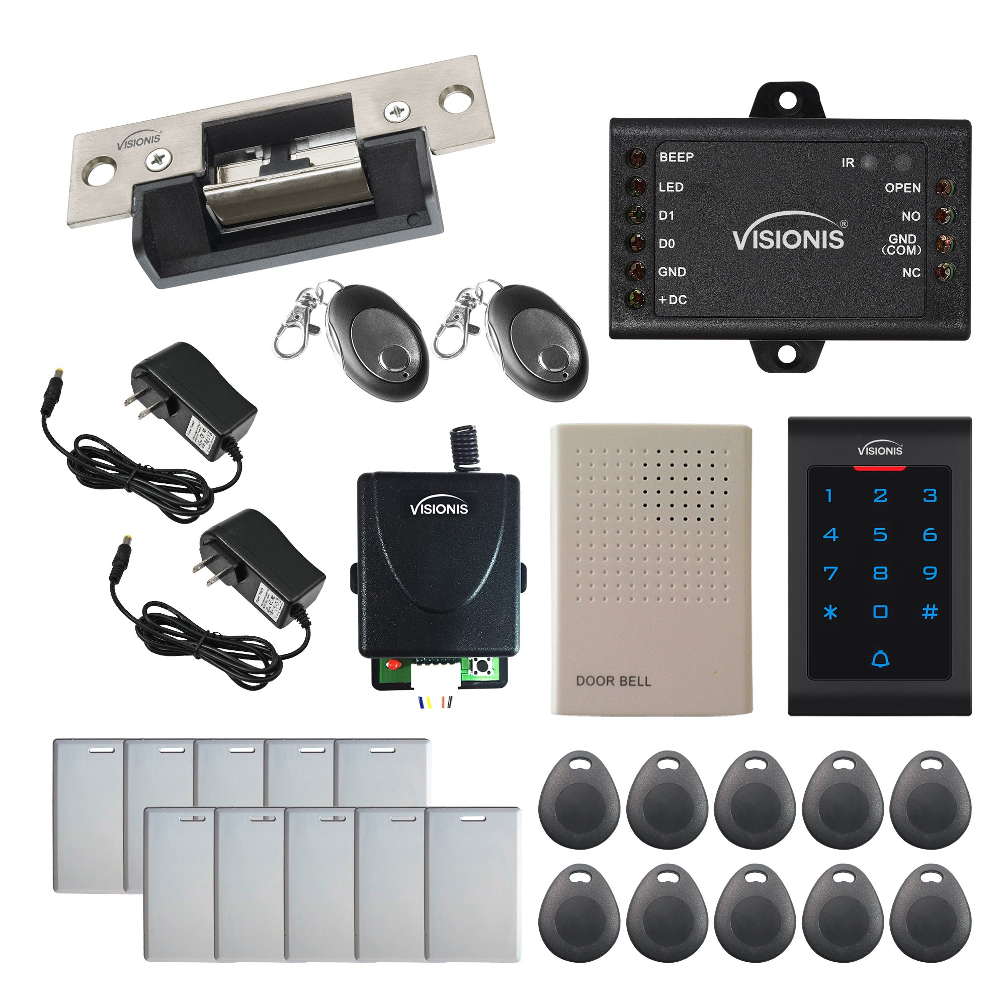 FPC-5572 One Door Access Control 770lbs Electric Strike Fail Secure + Indoor Use Only Keypad/Reader Standalone + Mini Controller + Wiegand 26, No Software, EM Card, 1000 Users + Wireless Receiver Kit