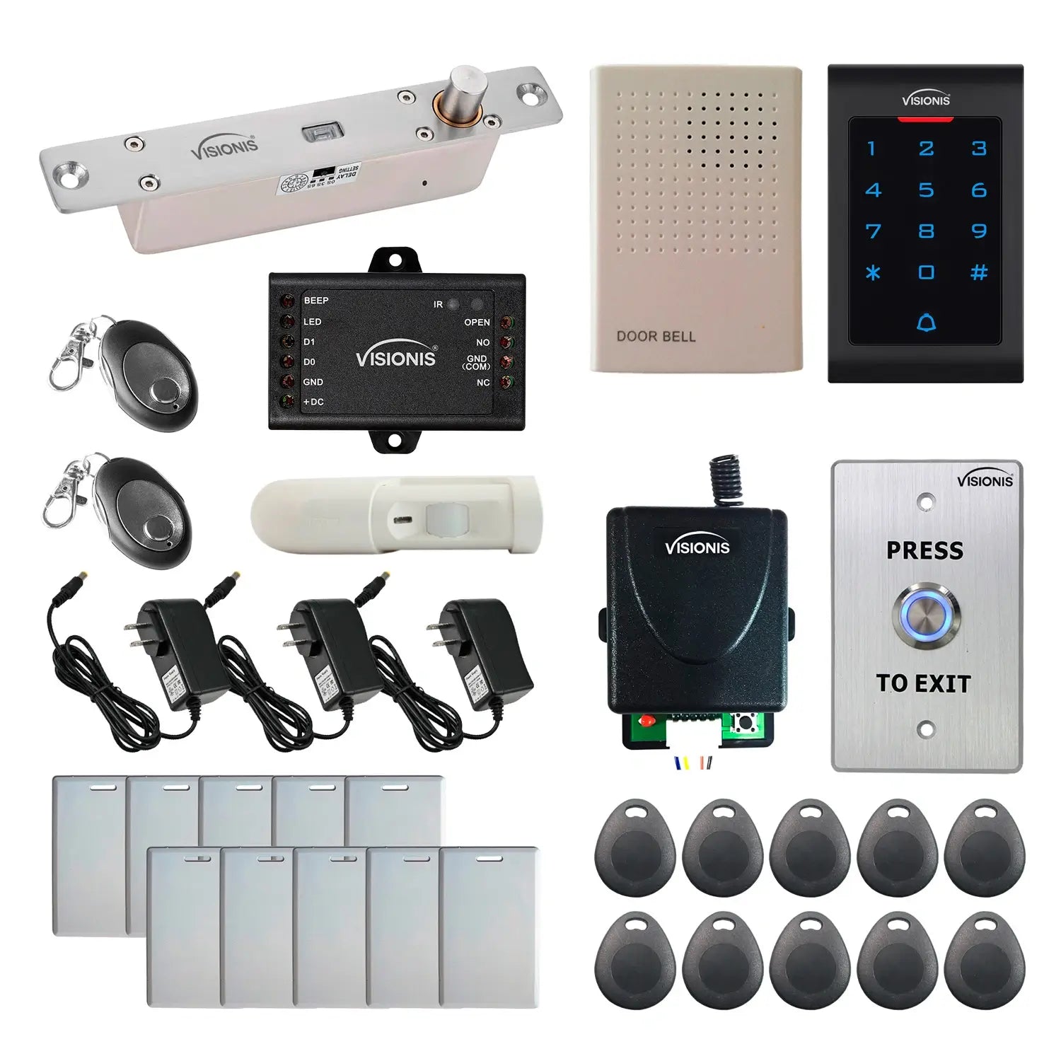 Standalone access control with electric bolt lock, keypad card reader, push to exit button - FPC-5577