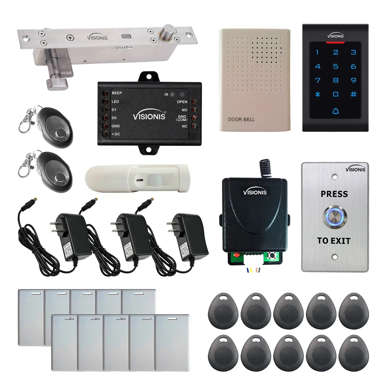 Standalone access control system with electric bolt lock, keypad card reader, push to exit button - FPC-5578