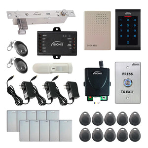 Standalone access control system with electric bolt lock, keypad card reader, push to exit button - FPC-5578