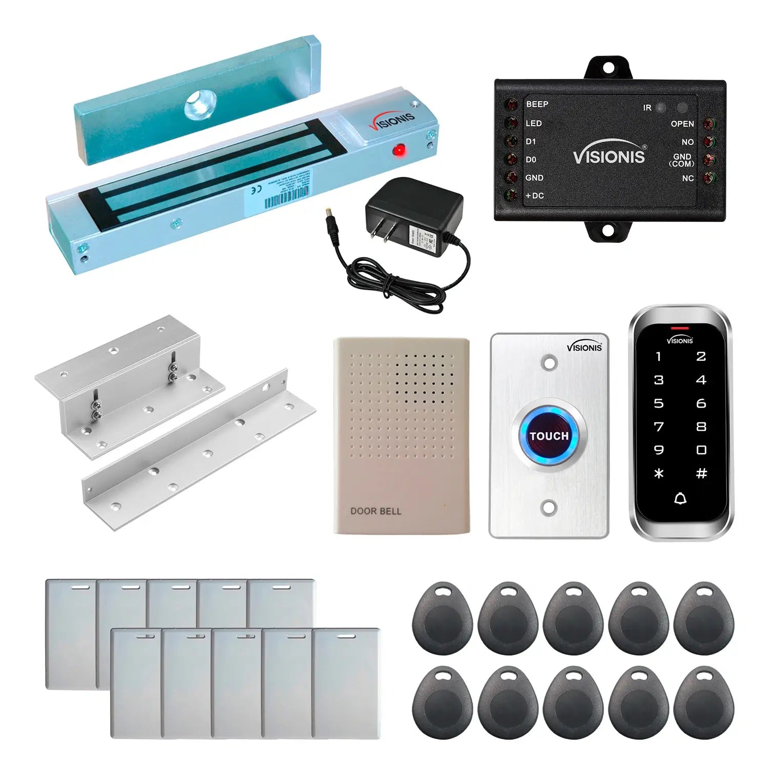 Standalone access control with 300 lbs maglocks, keypad card reader, push to exit button - FPC-5589