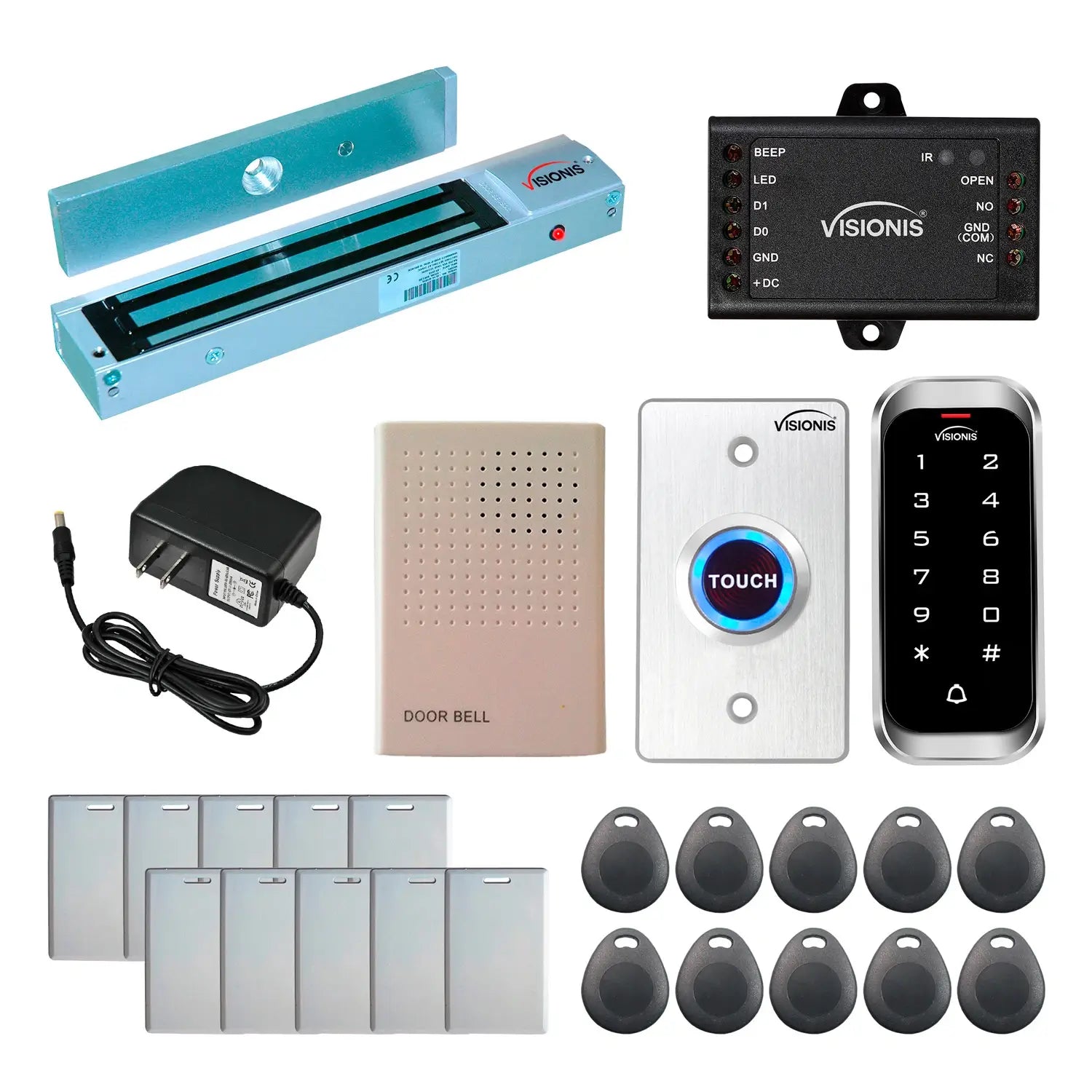 Standalone access control with 600 lbs maglocks, keypad card reader, push to exit button - FPC-5592