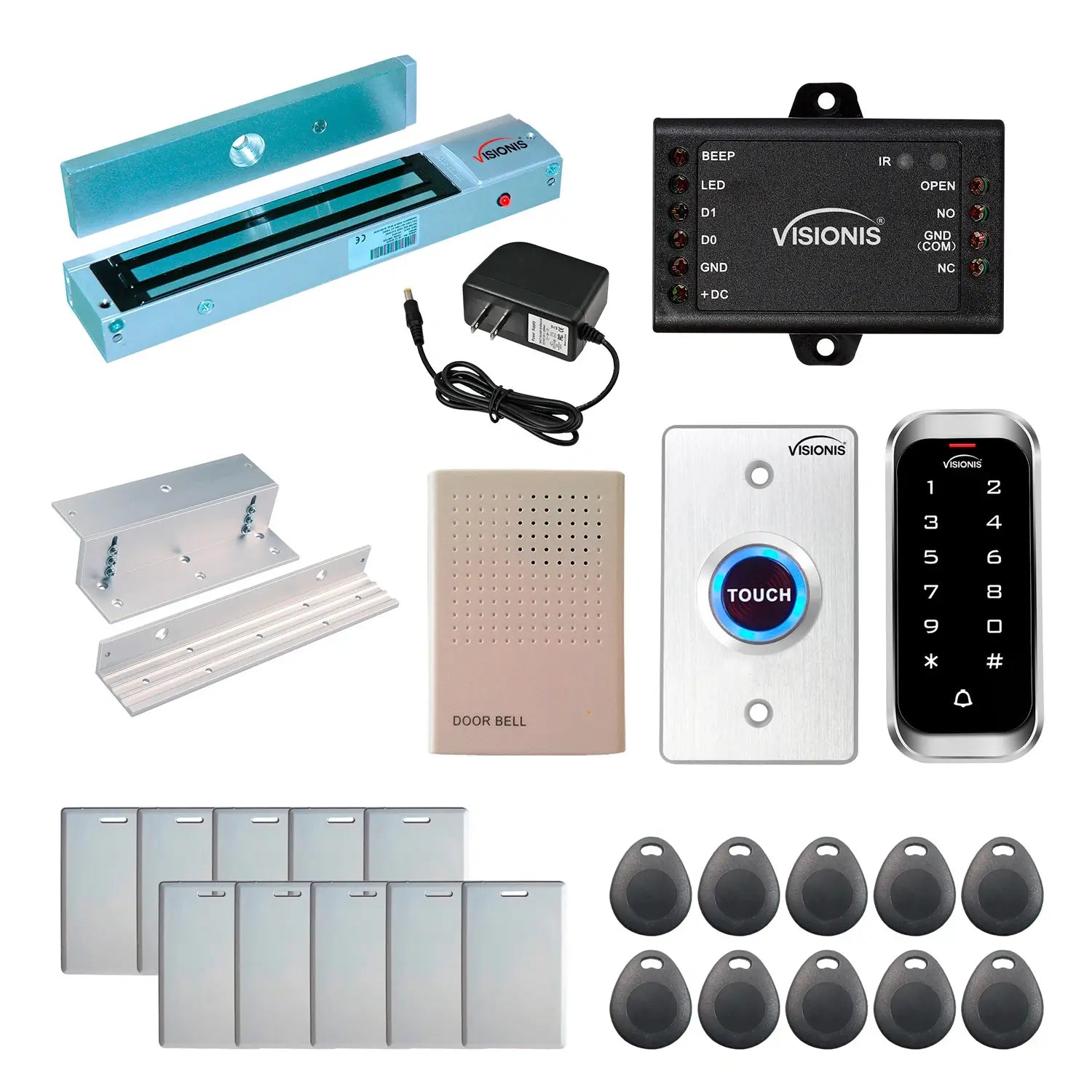 Standalone access control with 600 lbs maglocks, keypad card reader, push to exit button - FPC-5593