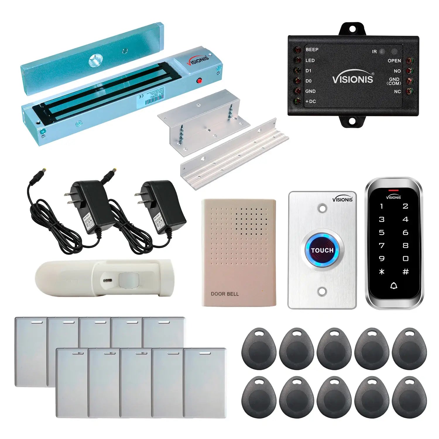 standalone access control with magnetic door locks, keypad card reader, motion sensor - FPC-5595