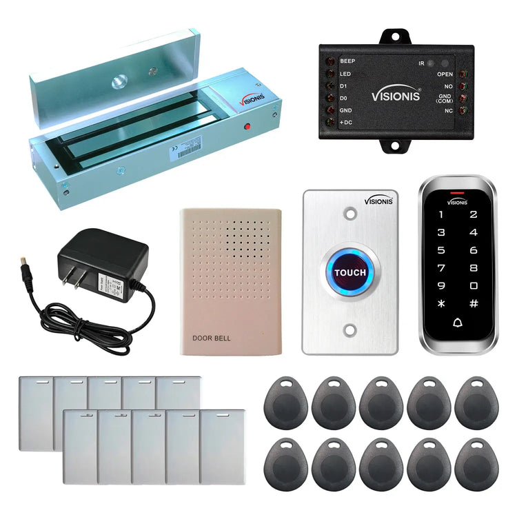 Standalone access control with 1200 lbs maglocks, keypad card reader, push to exit button - FPC-5596