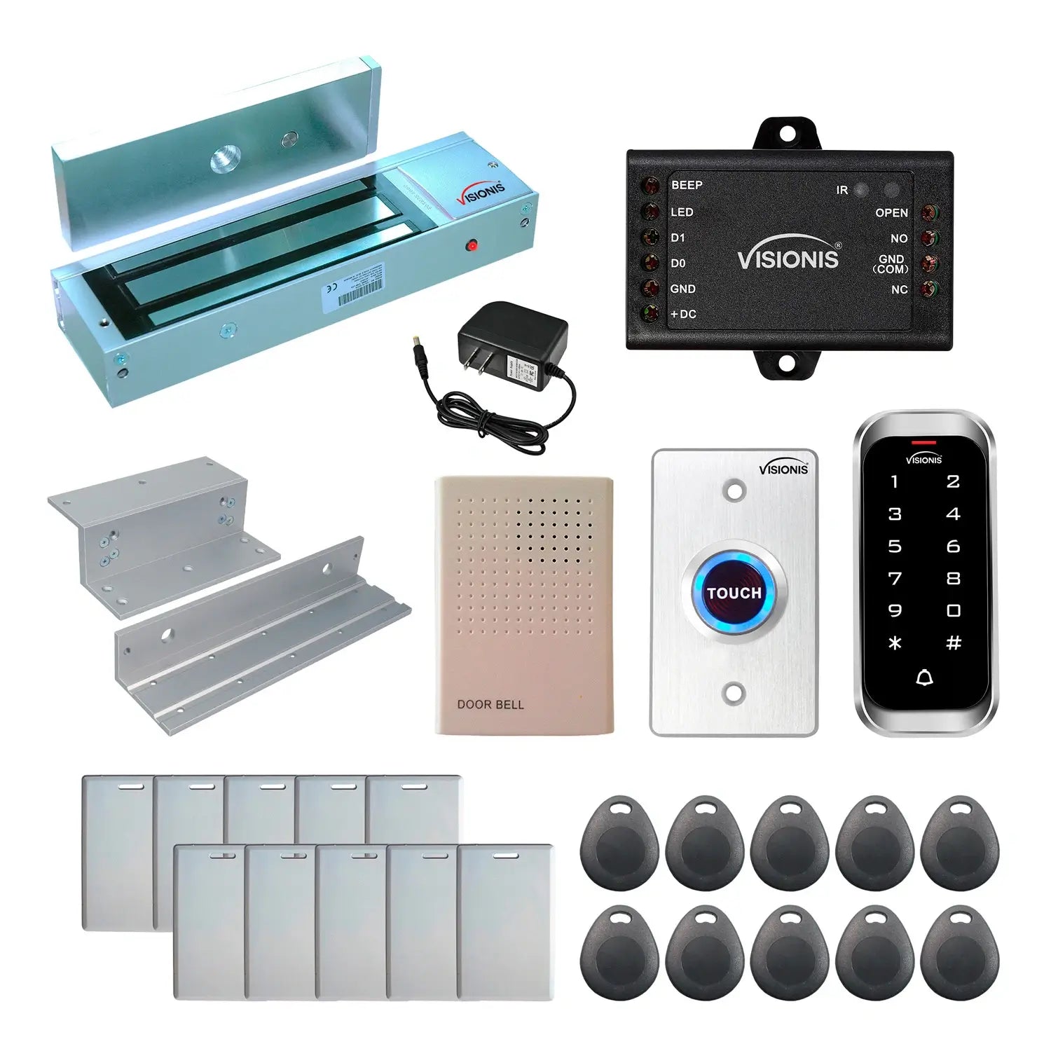 Standalone access control with 1200 lbs maglocks, keypad card reader, push to exit button - FPC-5597