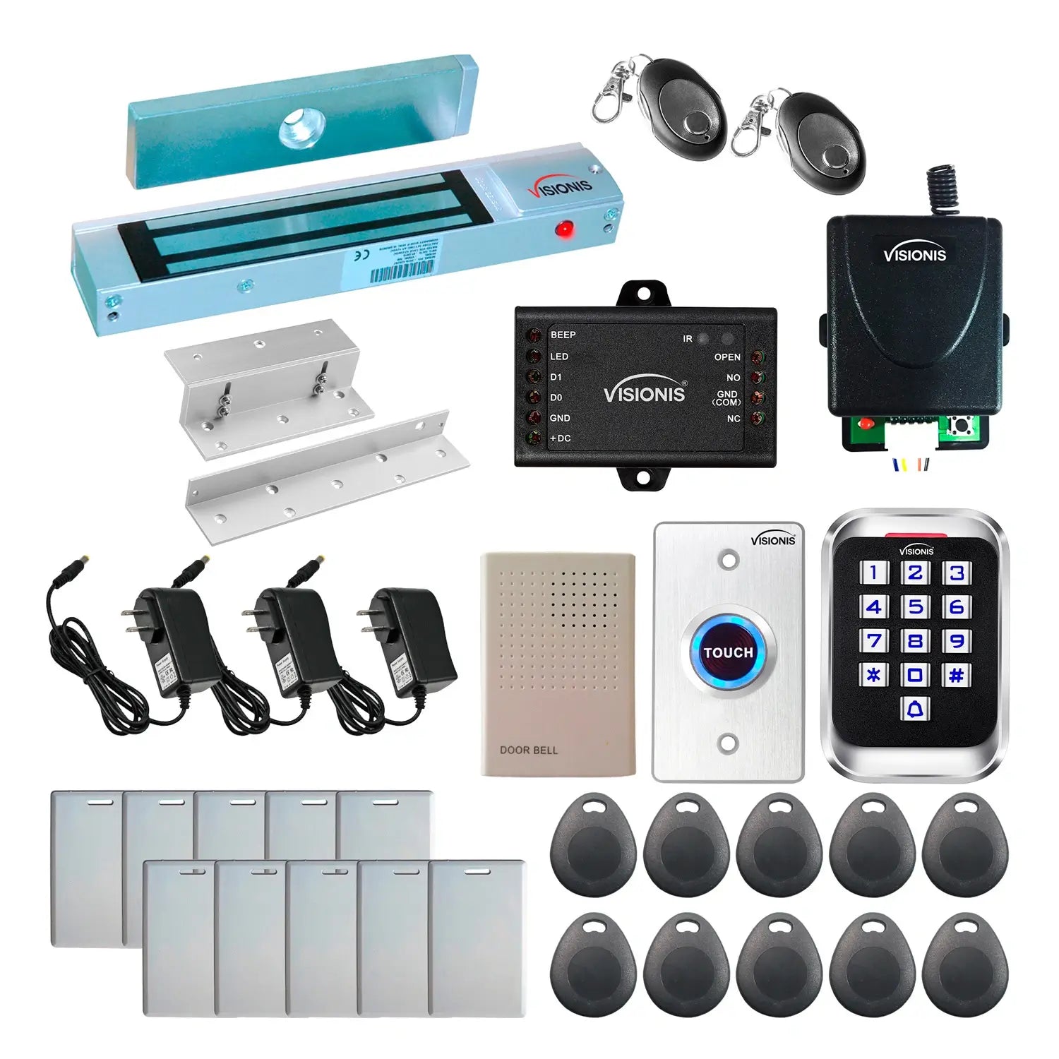 Standalone access control system with 300 lbs magnetic door lock, keypad card reader, rf transmitter and receiver - FPC-5613