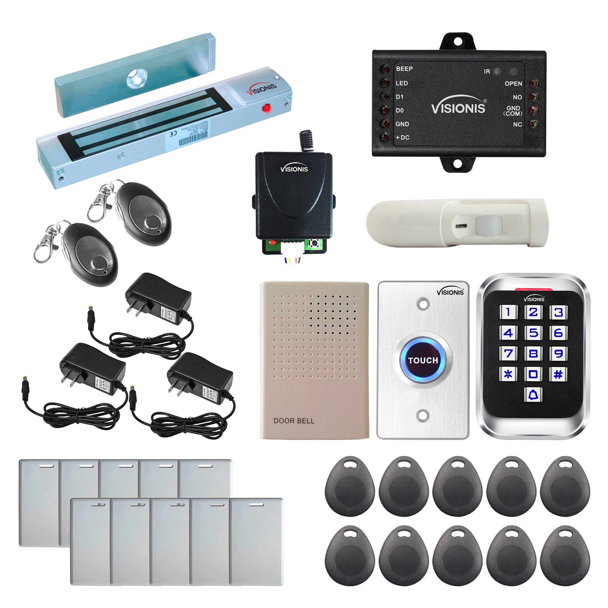 Standalone access control system with 300 lbs magnetic door lock, keypad card reader, rf transmitter and receiver - FPC-5614