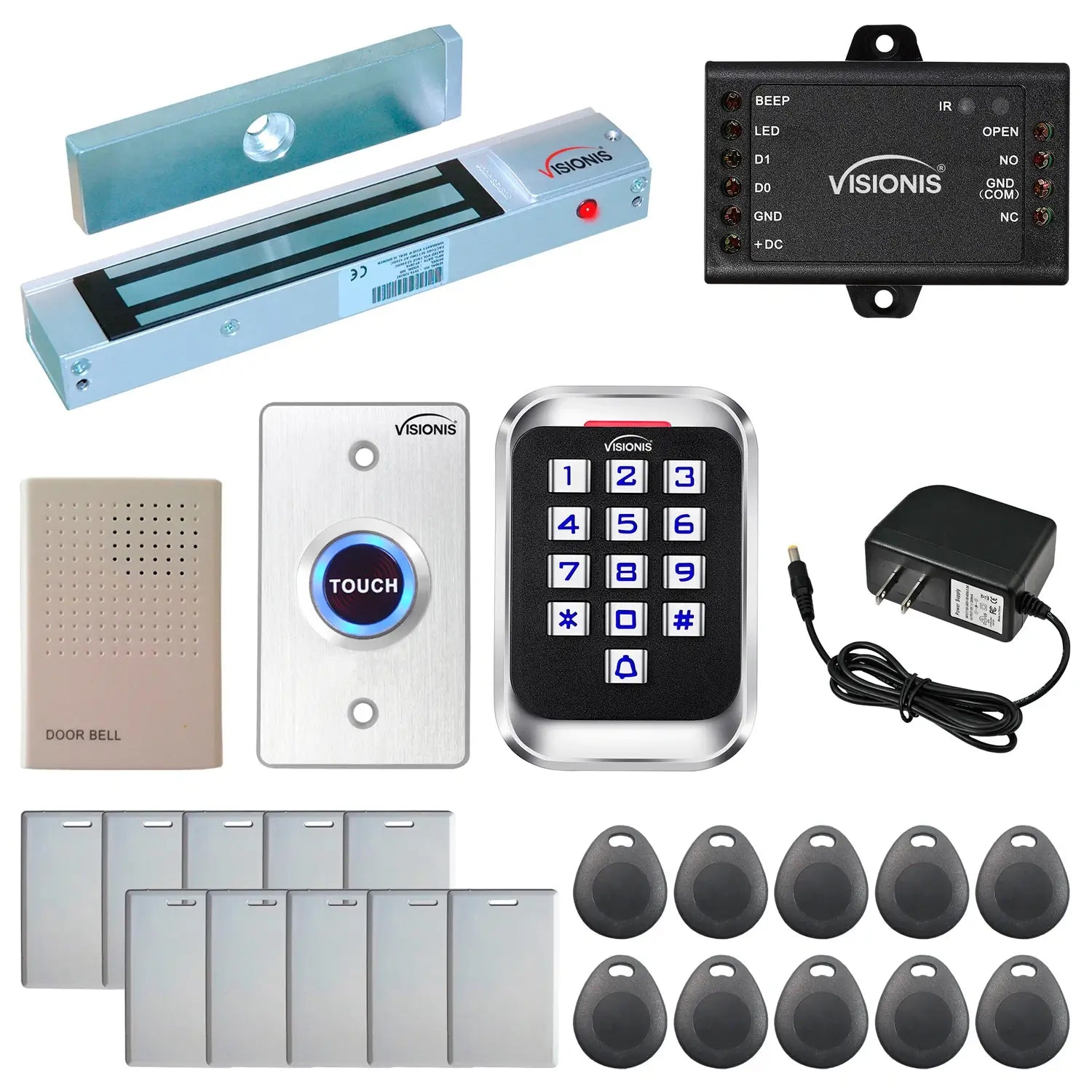 Standalone access control system with 300 lbs maglock, keypad card reader, push to exit button - FPC-5616-A