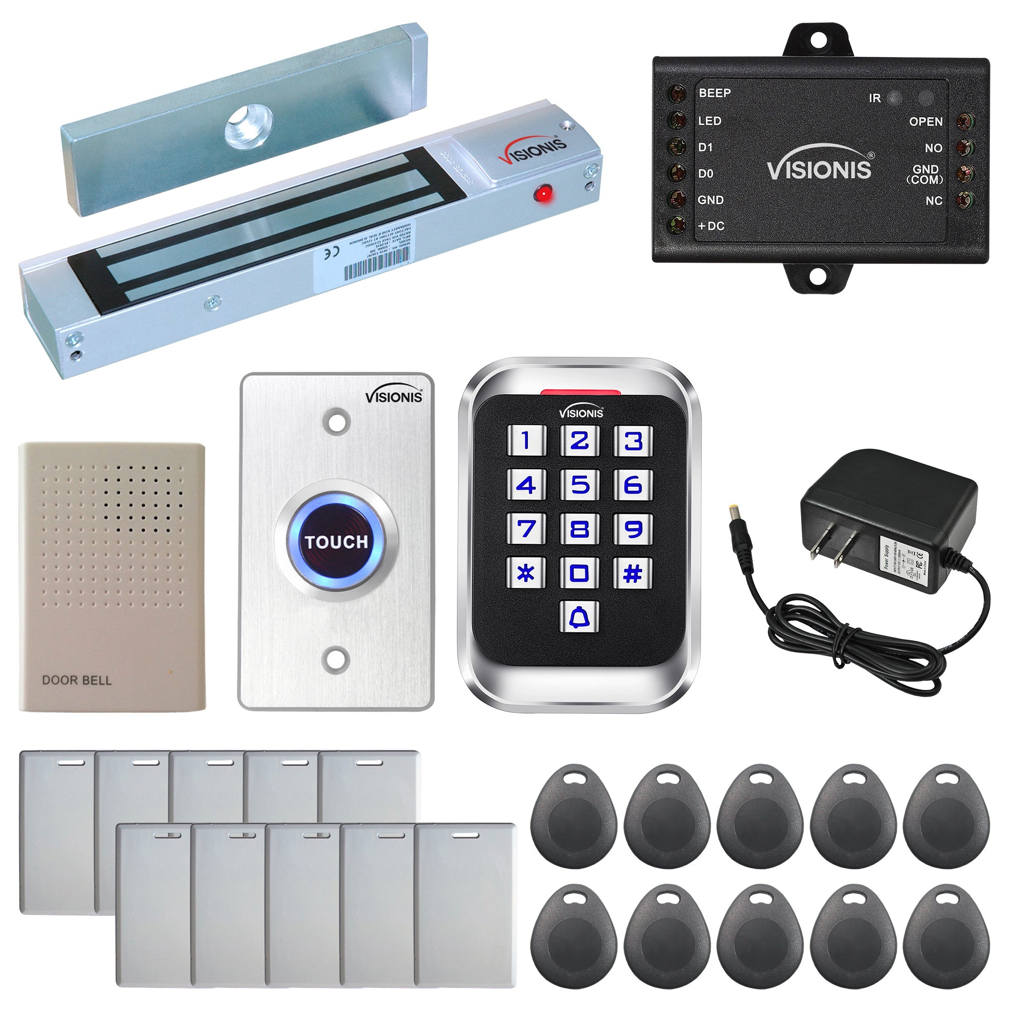 FPC-5616-A One Door Access Control Out Swinging Door 300lb Maglock + Outdoor Metal Touch Keypad/Reader Standalone With Mini Controller + Wiegand 26, No Software, EM Card + Wireless Receiver Users Kit