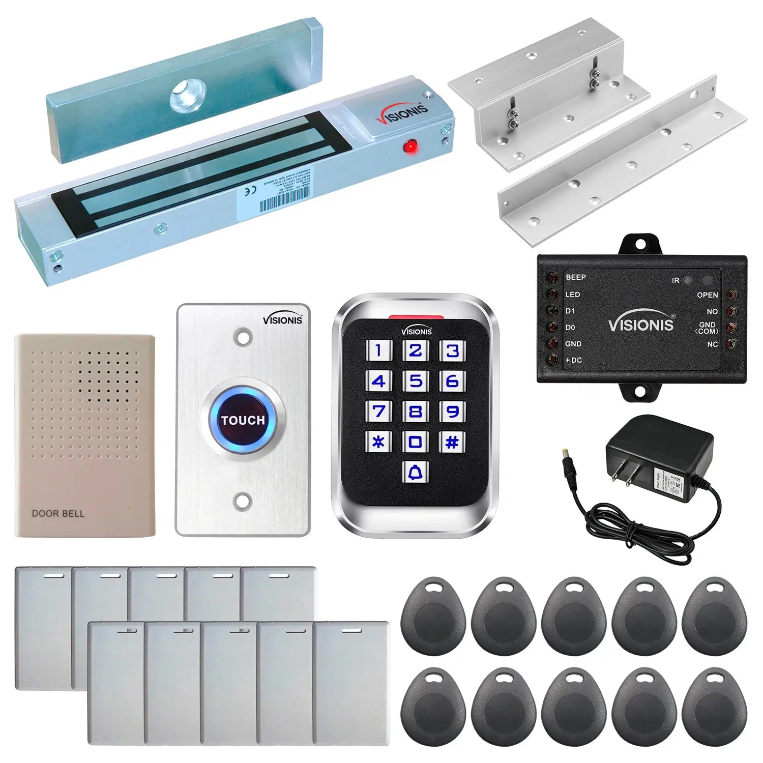 Standalone access control system with 300 lbs maglock, keypad card reader, push to exit button - FPC-5617-A