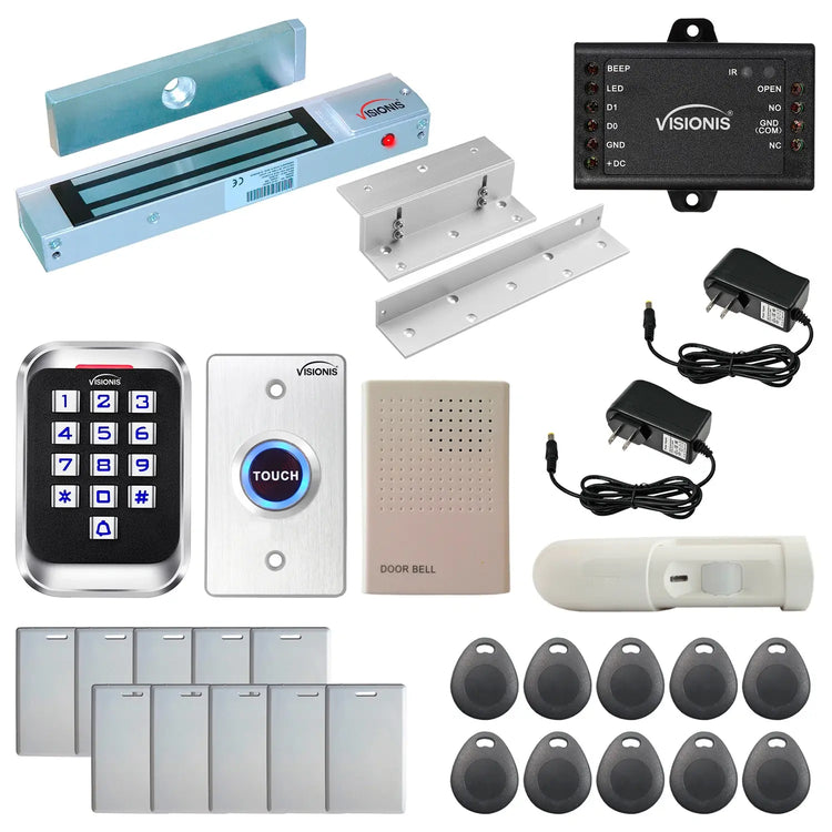 Standalone access control with 300 lbs maglock, keypad card reader, push to exit button, motion sensors - FPC-5619-A