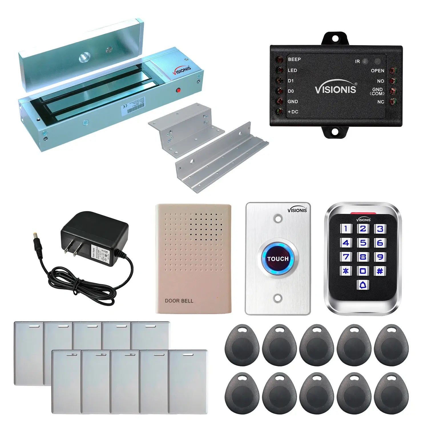 Standalone access control system with 1200 lbs maglock, keypad card reader, push to exit button - FPC-5621