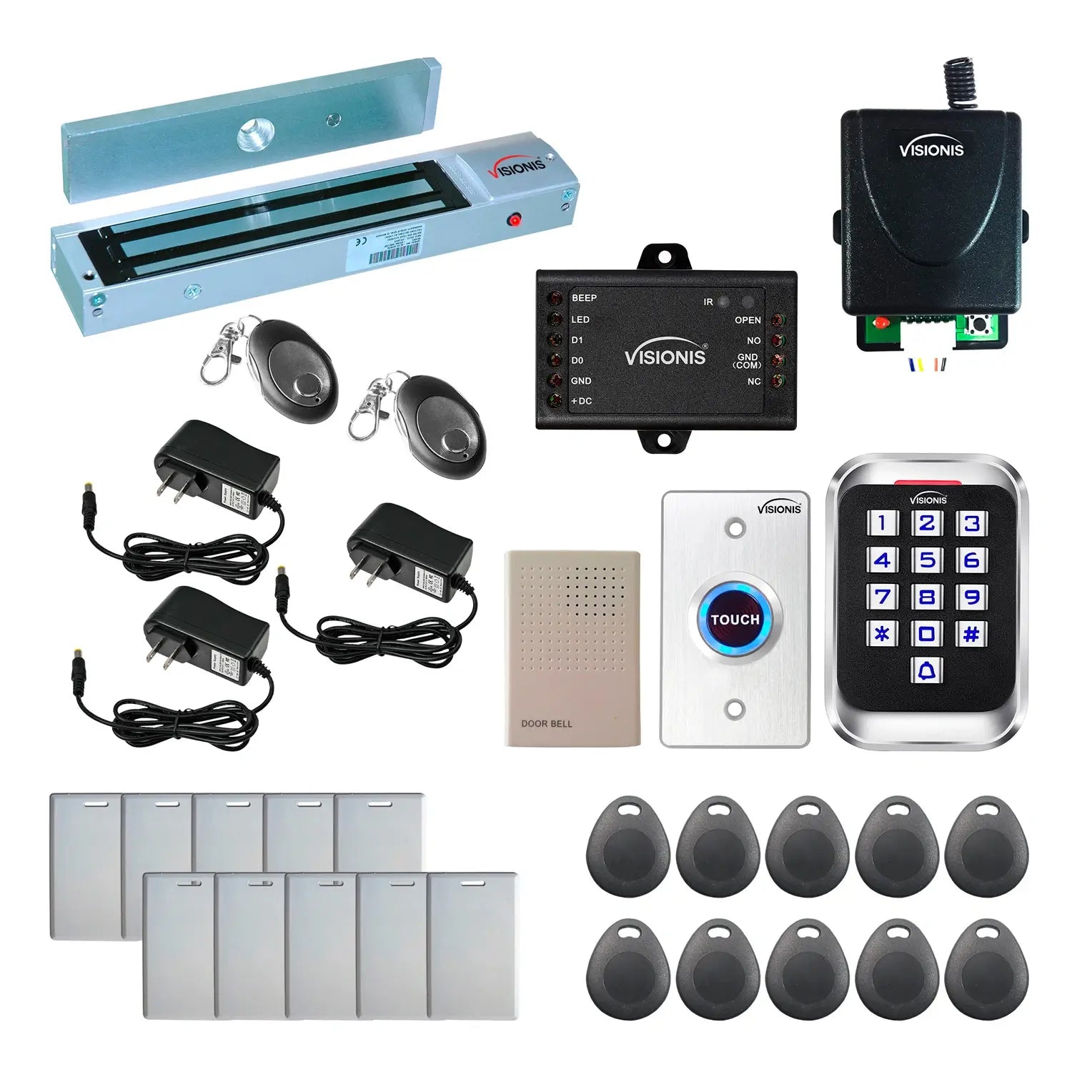 Standalone access control system with 600 lbs magnetic door lock, keypad card reader, rf transmitter and receiver - FPC-5628