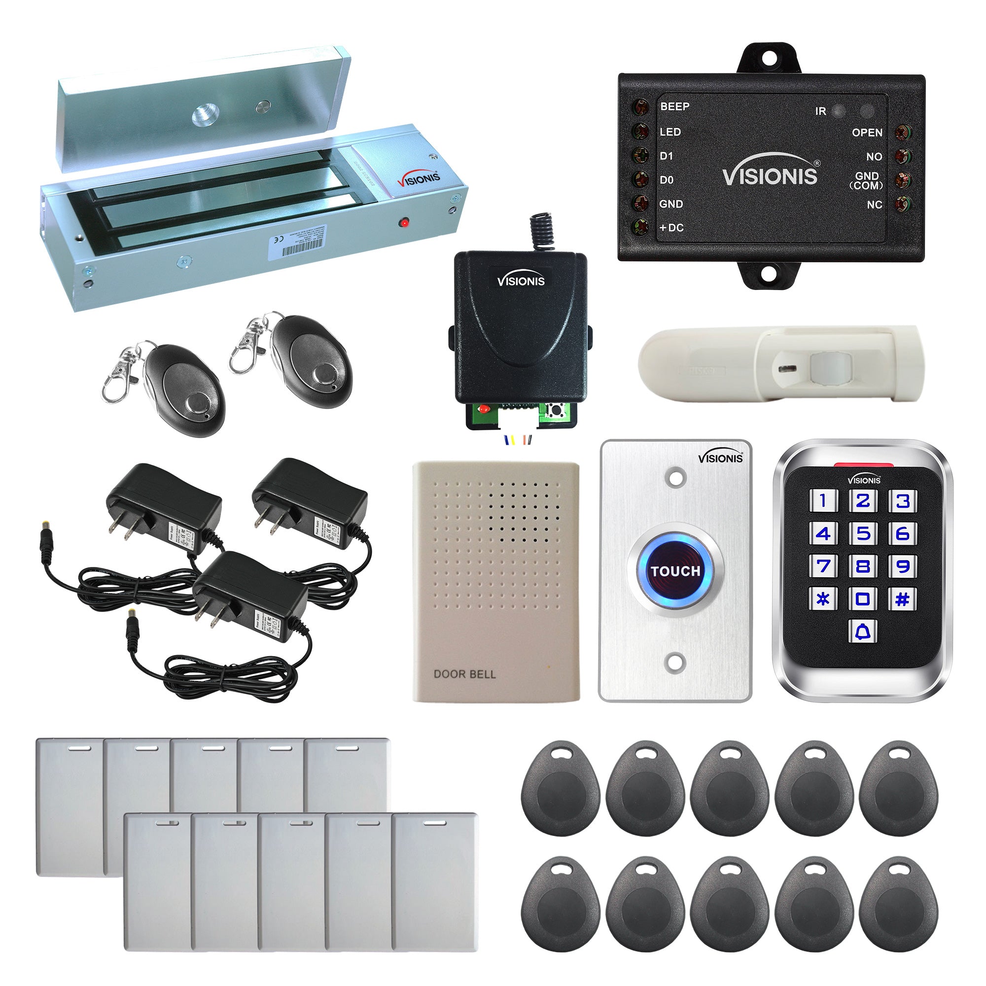 FPC-5634 One Door Access Control Out Swinging Door 1200lbs Maglock + Outdoor Metal Touch Keypad/Reader Standalone With Mini Controller + Wiegand 26, No Software, EM Card + Wireless Receiver + PIR Kit