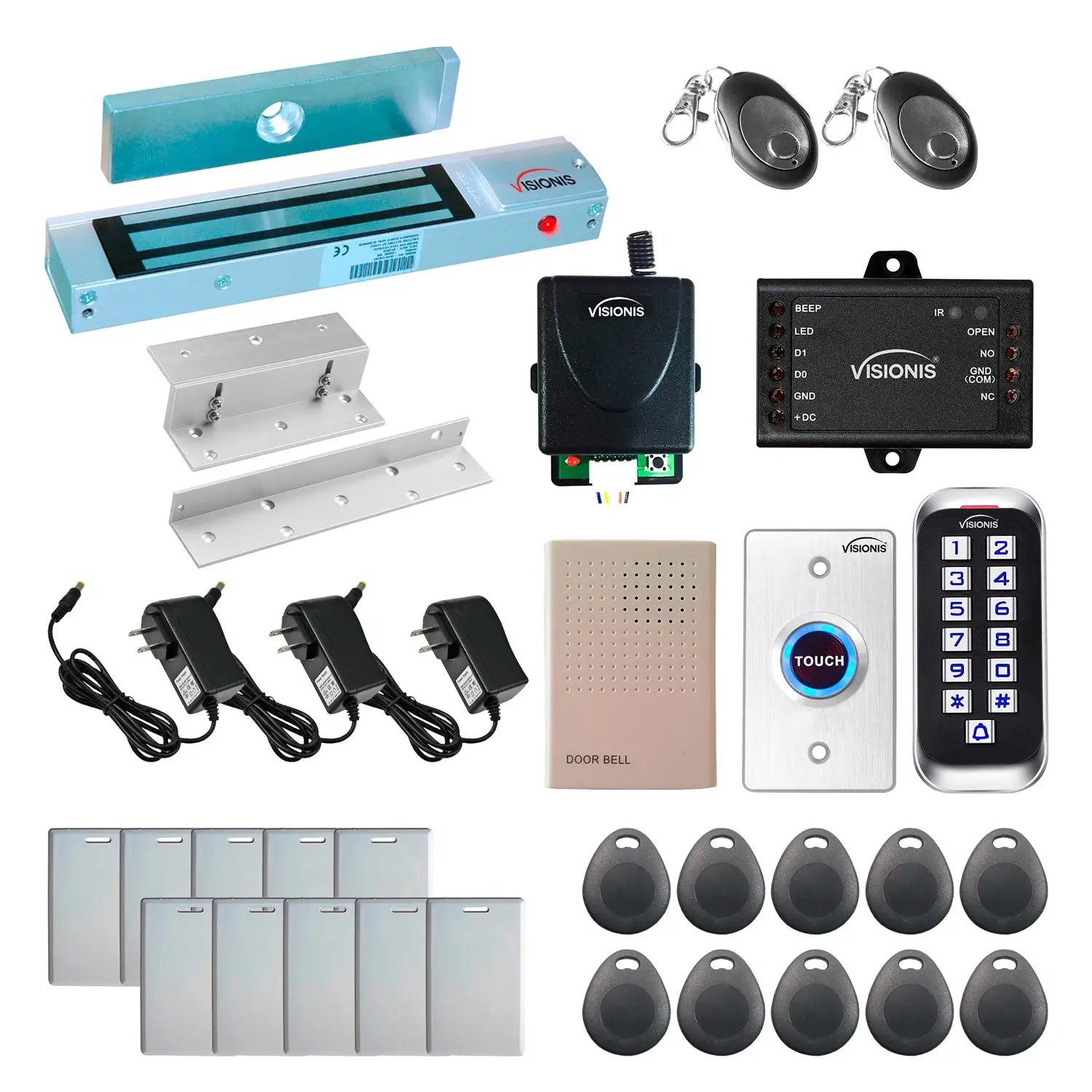 Standalone access control with 300 lbs magnetic door lock, keypad card reader, push to exit button - FPC-5637