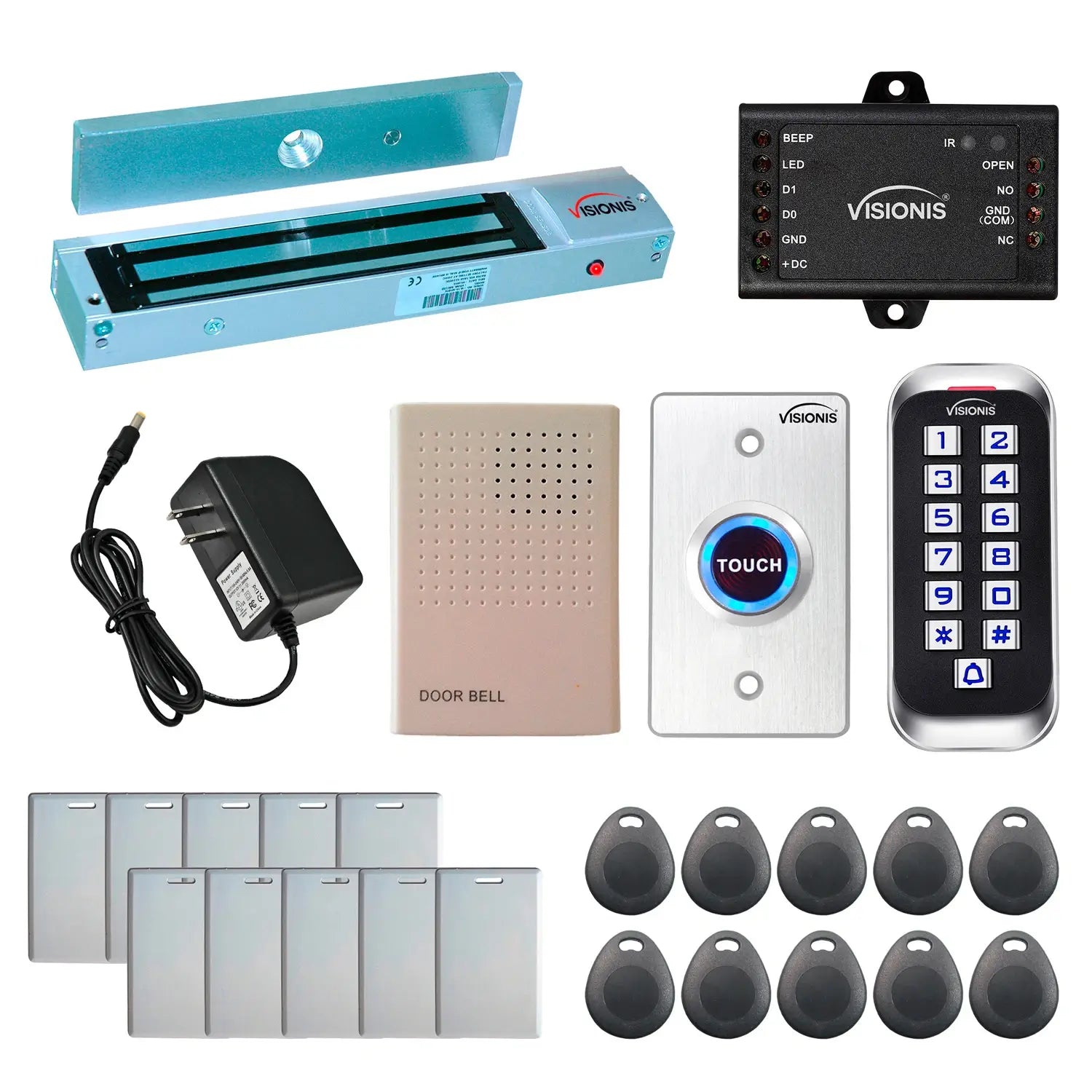 Standalone access control with 600 lbs magnetic door lock, keypad card reader, push to exit button - FPC-5640