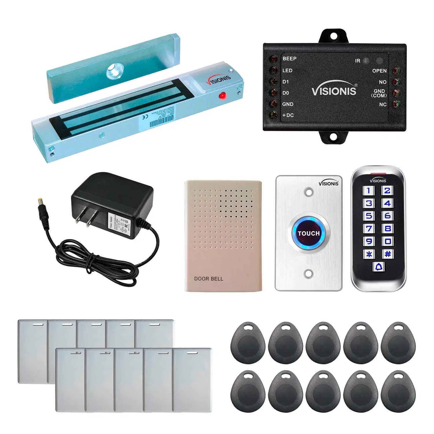 Standalone access control with 300 lbs magnetic door lock, keypad card reader, push to exit button - FPC-5640-A