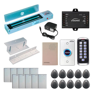 Standalone access control system with 600 lbs maglock, keypad card reader, push to exit button - FPC-5641