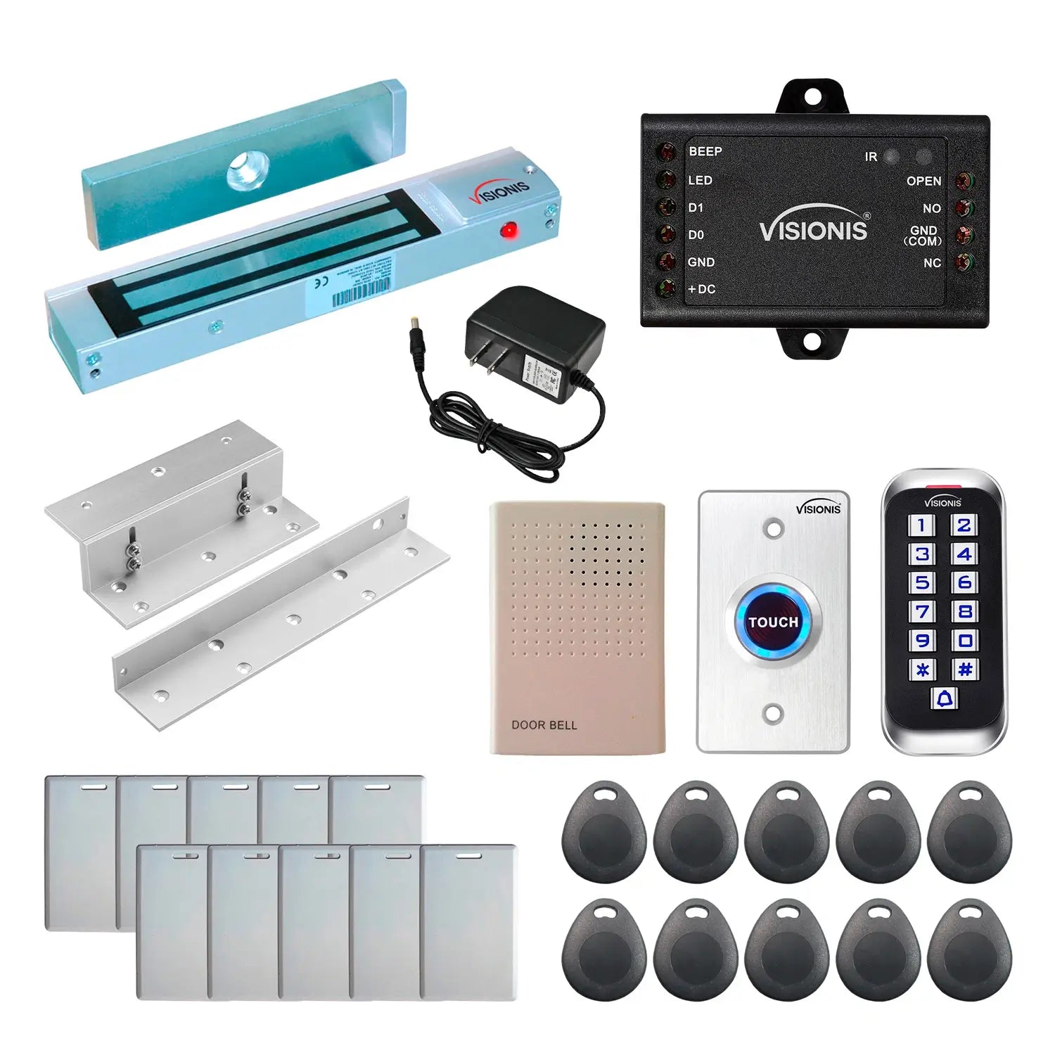 Standalone access control system with 300 lbs maglock, keypad card reader, push to exit button - FPC-5641-A