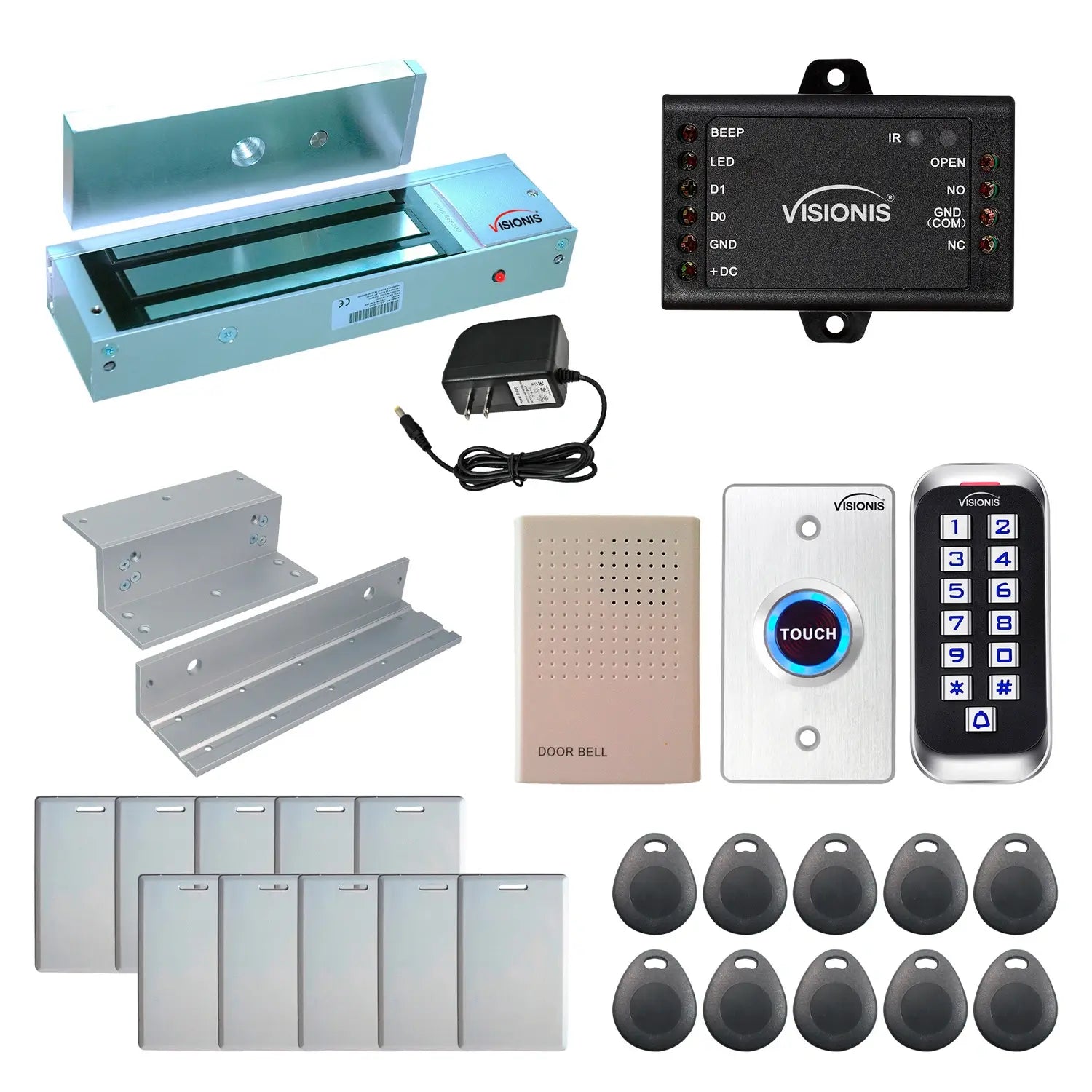 Standalone access control system with 1200 lbs maglock, keypad card reader, push to exit button - FPC-5645