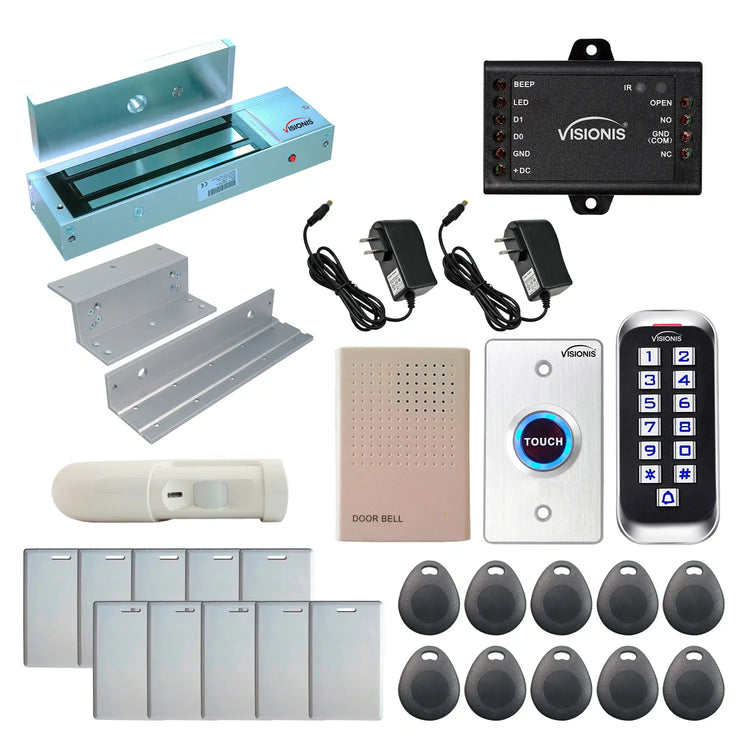 Business access control systems with 1200 lbs magnetic door locks, card readers, exit buttons, management software - FPC-5647