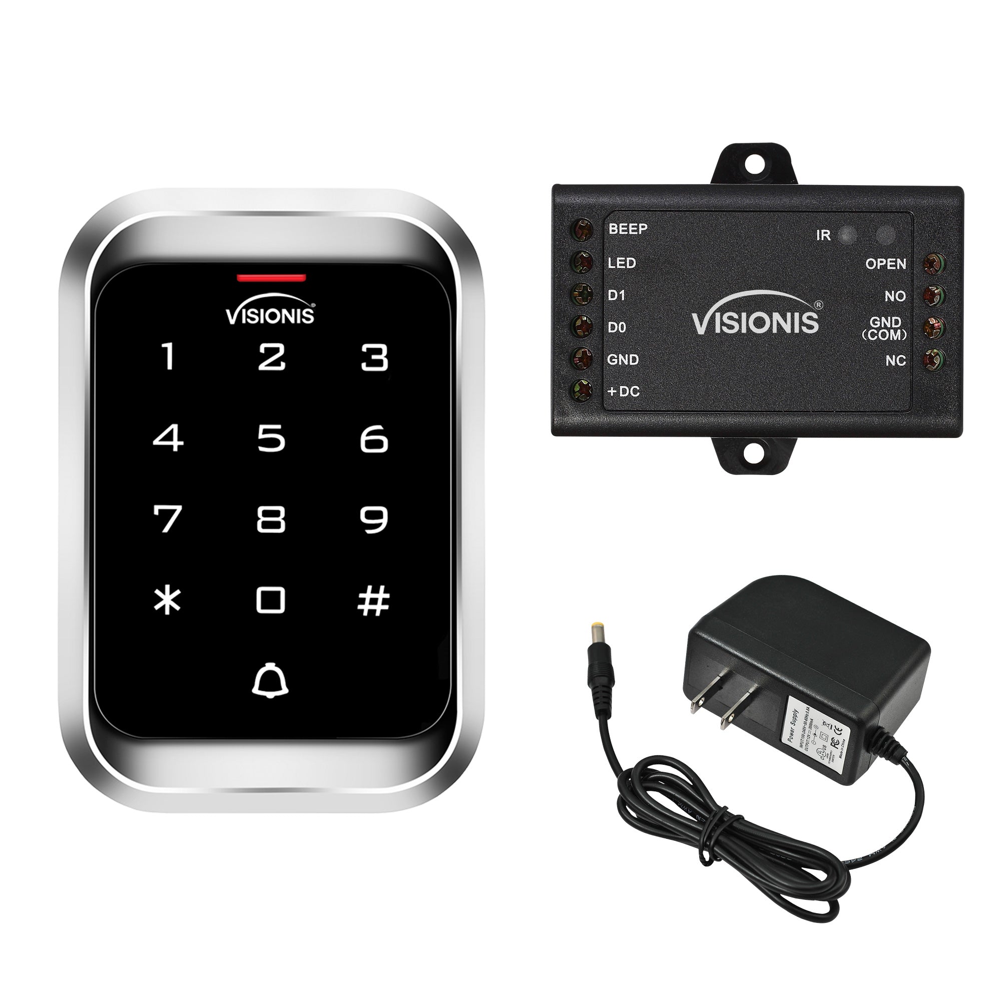 FPC-5661 VIS-3000 Access Control Indoor + Outdoor Rated IP68 Keypad + Reader Standalone With Mini Controller, Wiegand 26, No Software, EM Cards, 1000 Users Kit + Power Supply